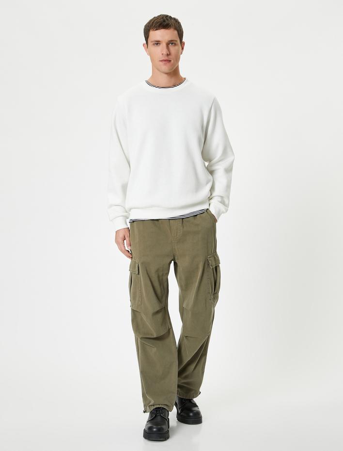  Bisiklet Yaka Sweatshirt Basic Uzun Kollu Şardonlu