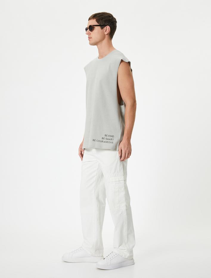  Kolsuz Tişört Basic Slogan Baskılı Bisiklet Yaka Pamuklu