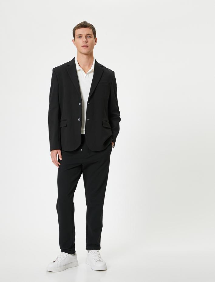  Kruvaze Blazer Ceket Slim Fit Kapaklı Çift Cep Detaylı