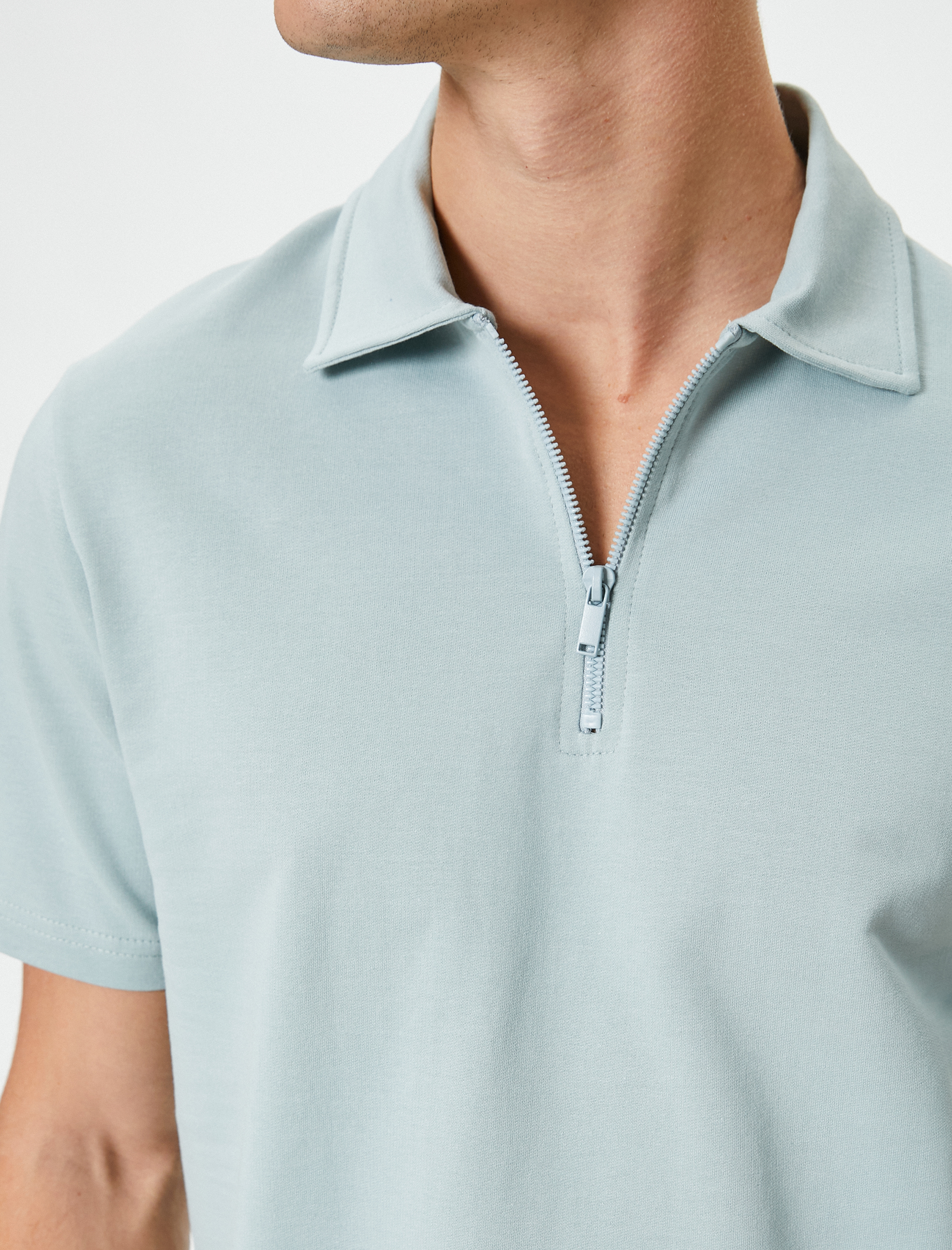   Yarım Fermuarlı Polo Tişört Kısa Kollu Pamuklu