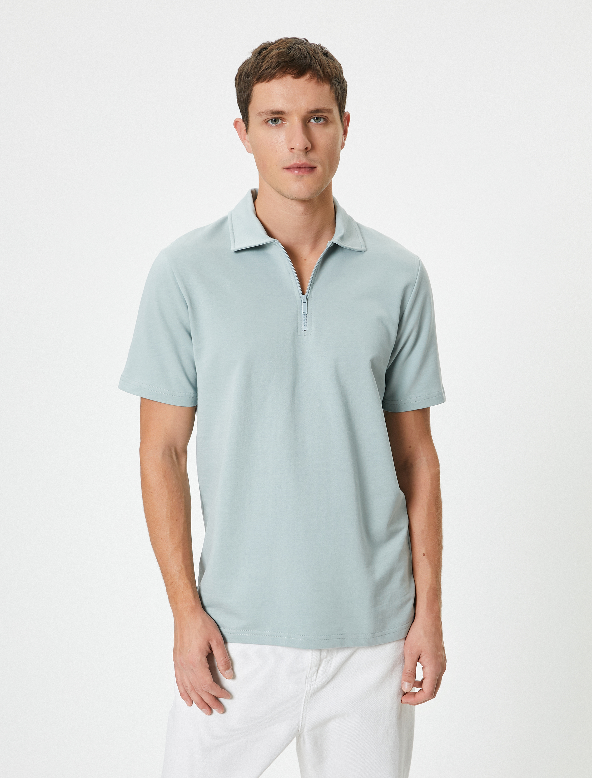   Yarım Fermuarlı Polo Tişört Kısa Kollu Pamuklu