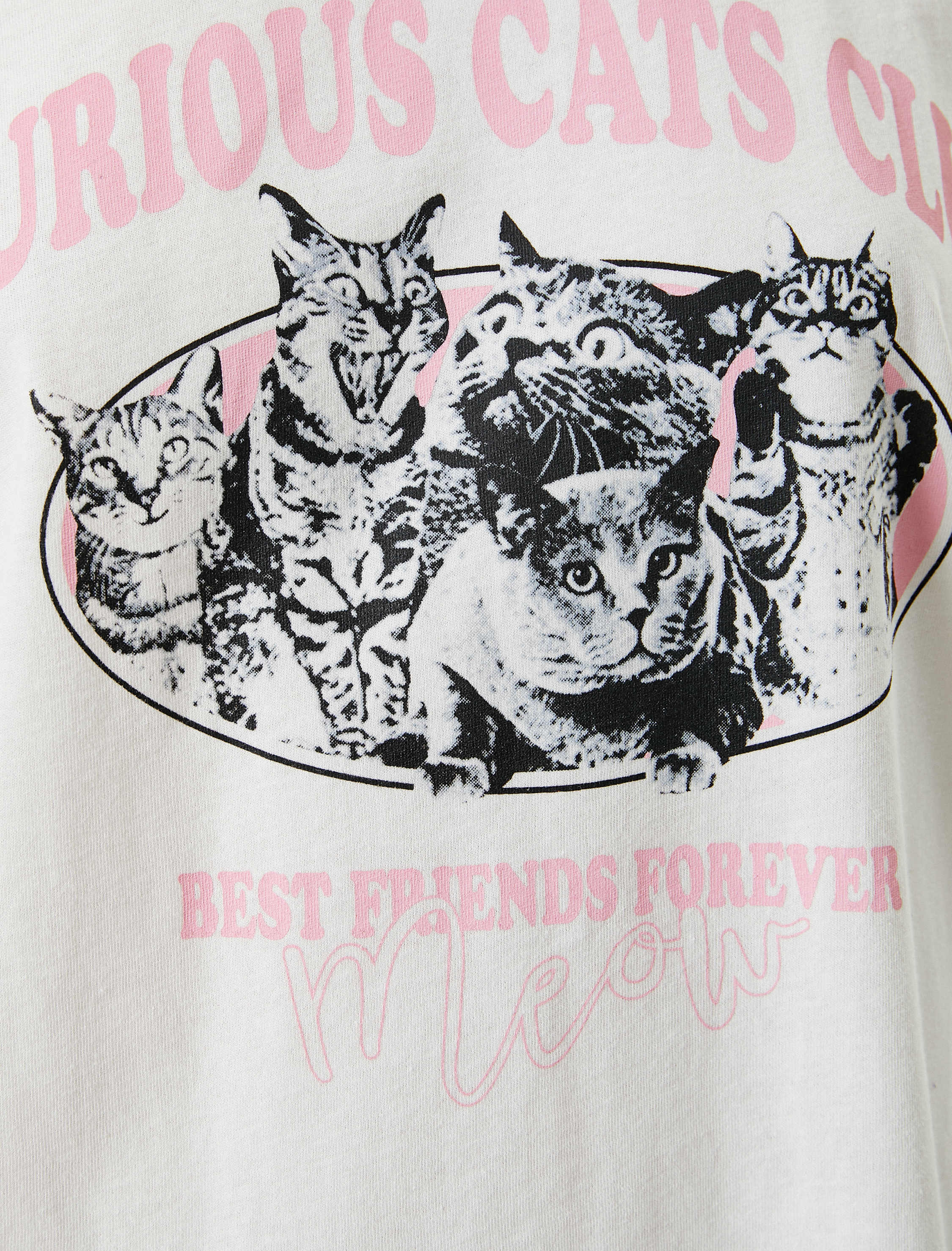   Kedi Baskılı Tişört Relax Fit Bisiklet Yaka Kısa Kollu