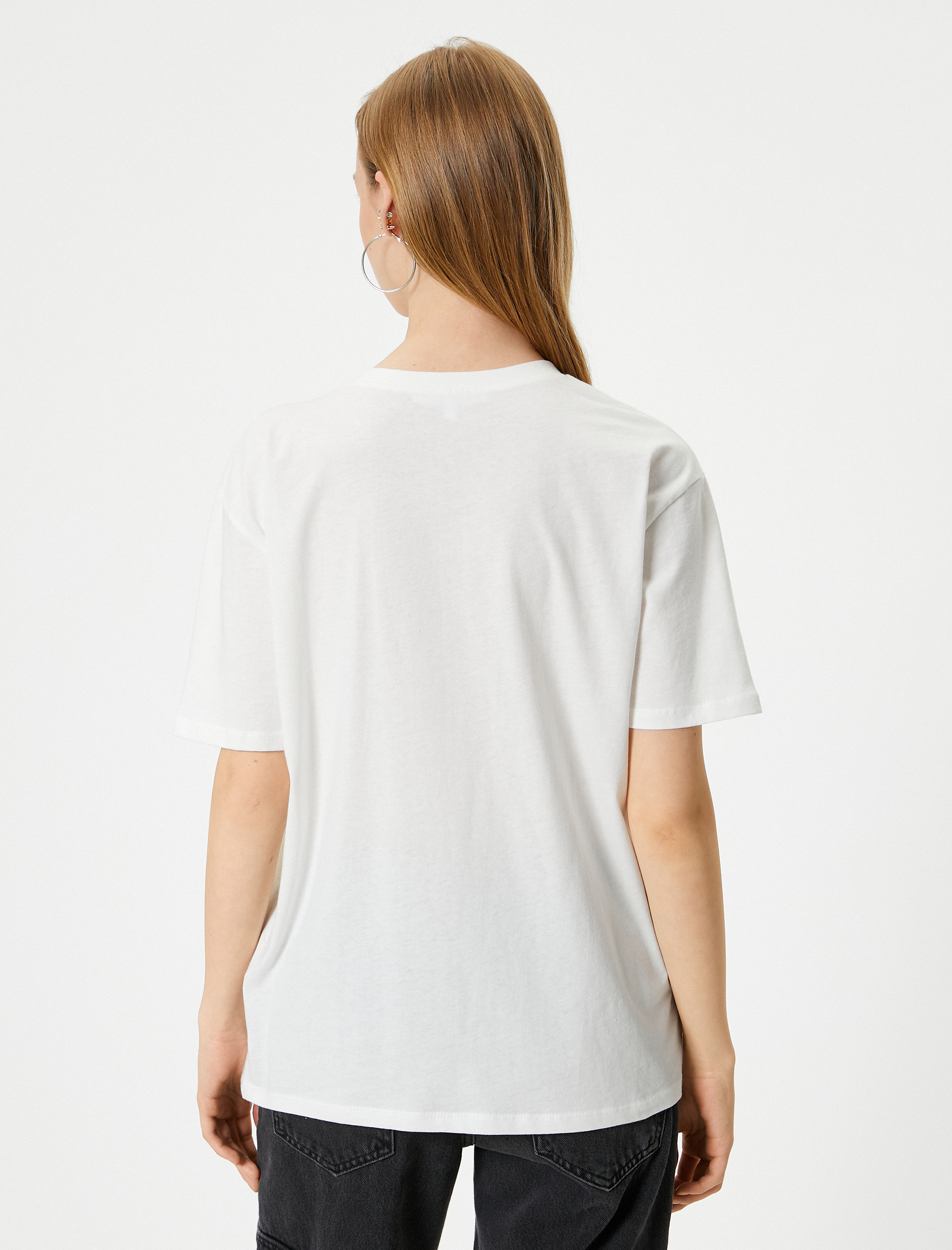   Kedi Baskılı Tişört Relax Fit Bisiklet Yaka Kısa Kollu