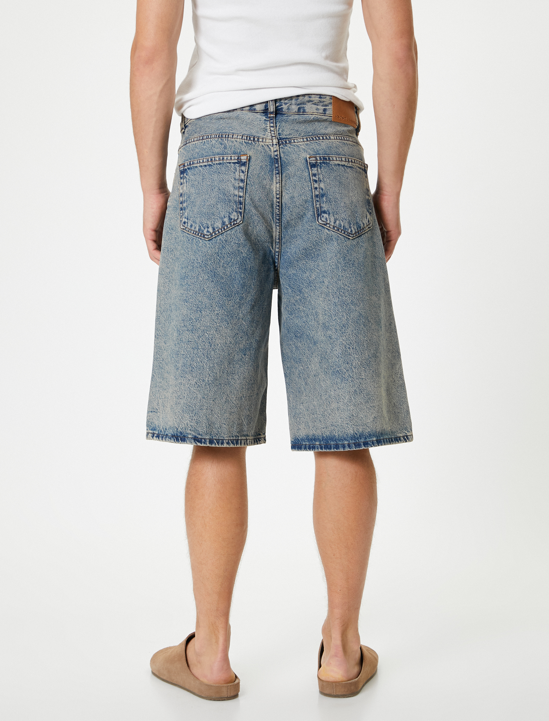   Baggy Jean Şort Düğmeli Cepli Oversize Pamuklu