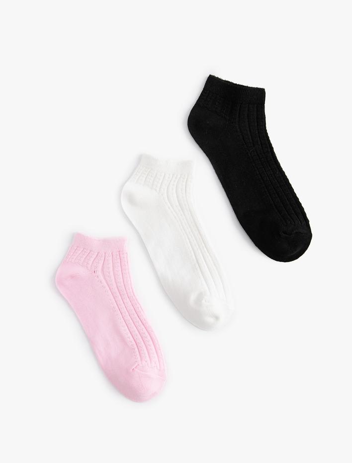 Kadın 3'lü Patik Çorap Seti Çok Renkli Dokulu