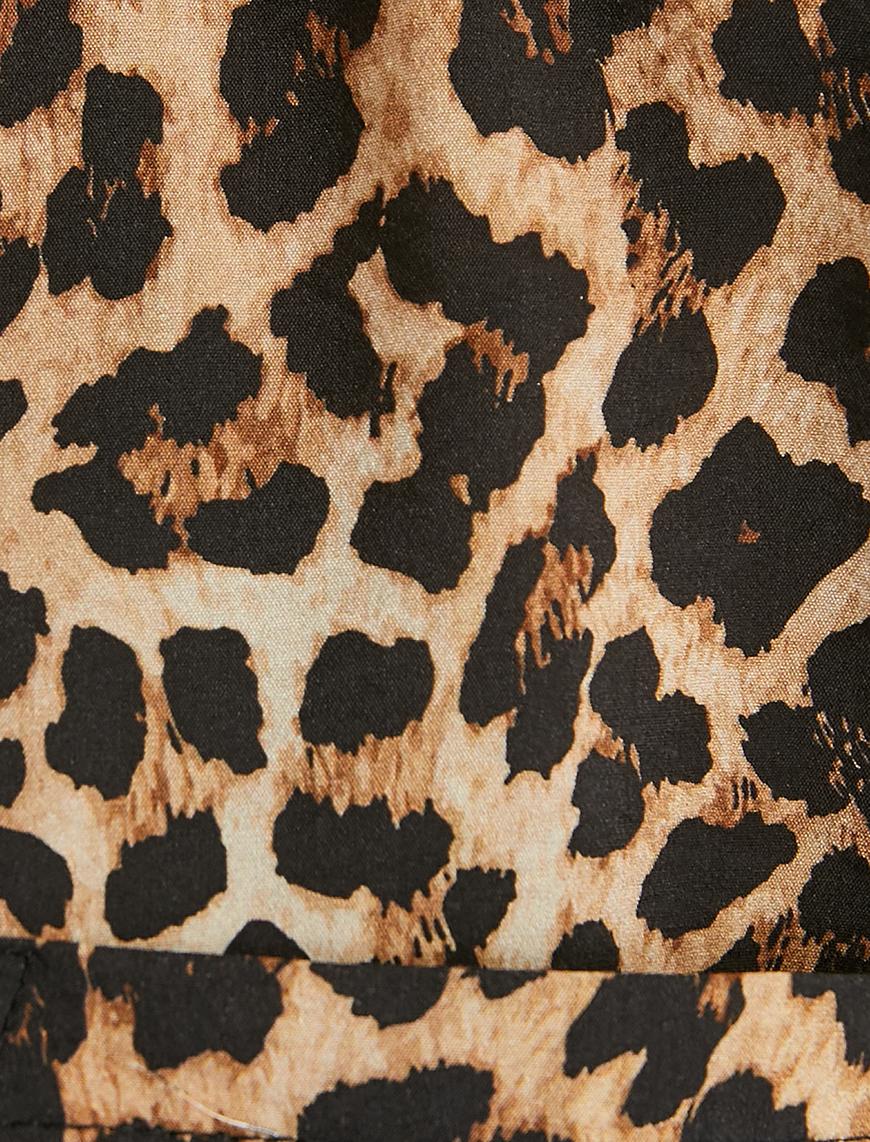   Crop Leopar Gömlek Oversize Kısa Kollu Cepli