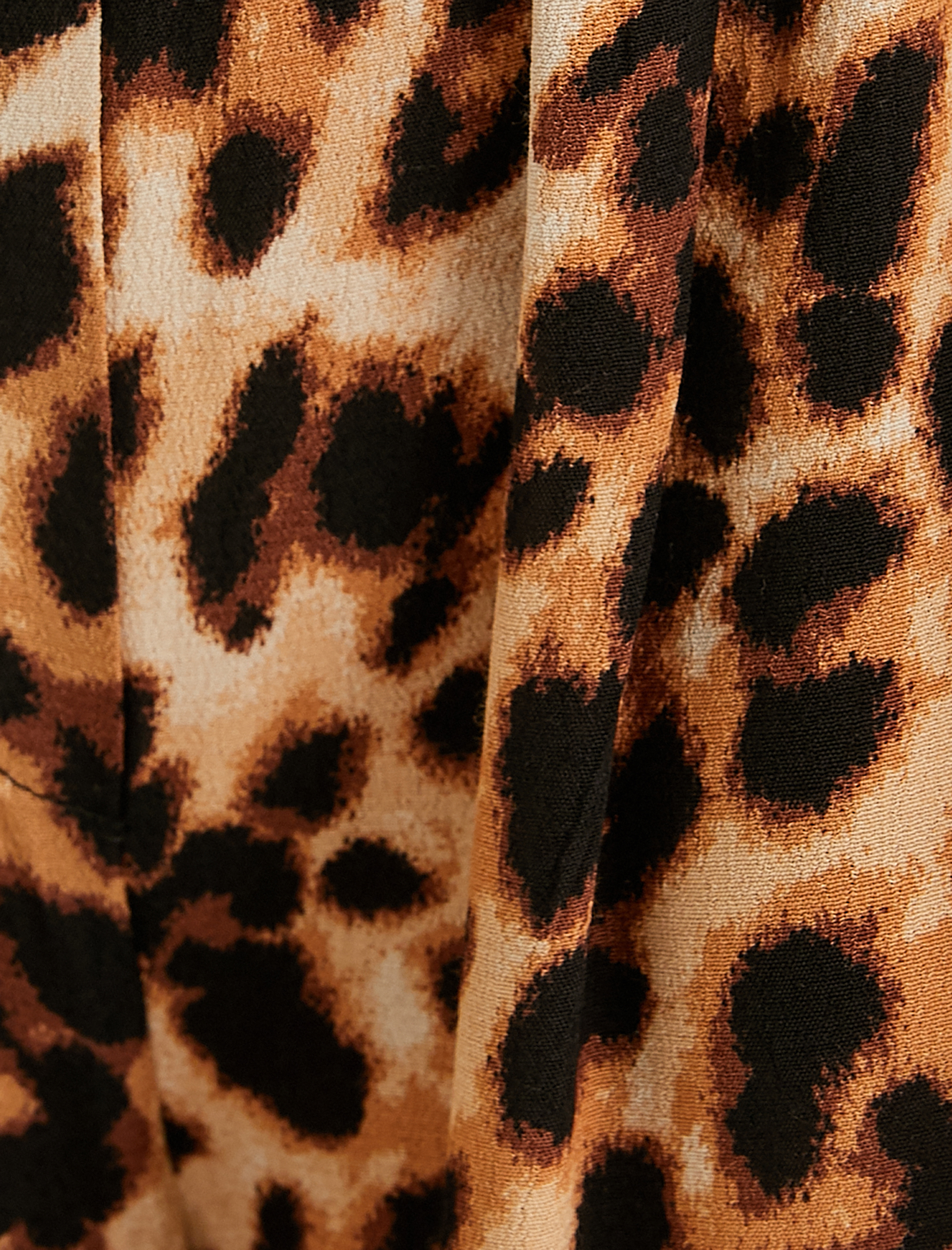   Leopar Pantolon Geniş Paça Bant Detaylı Yüksek Bel Viskoz Kumaş