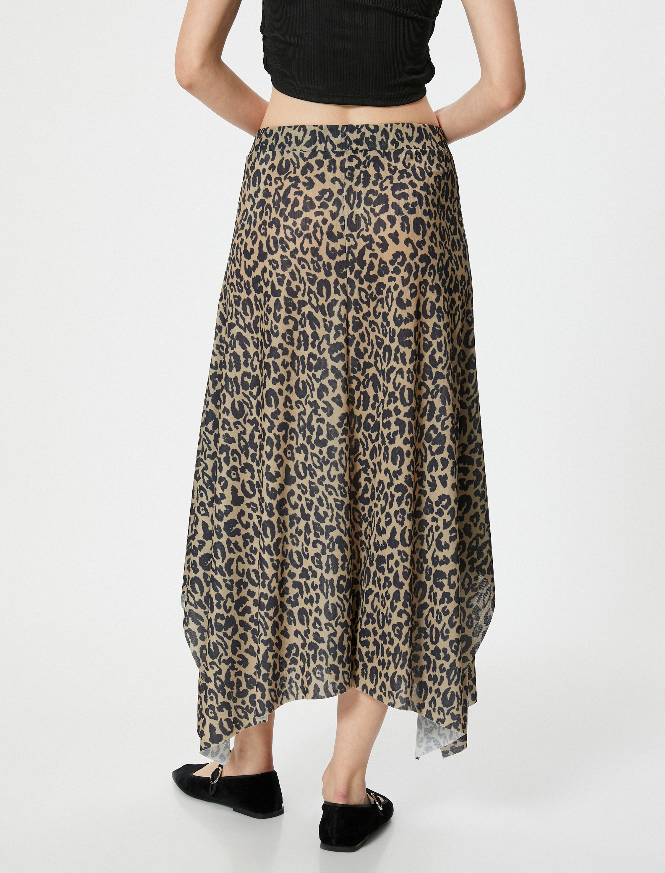   Leopar Etek Asimetrik Kesim Midi Boy