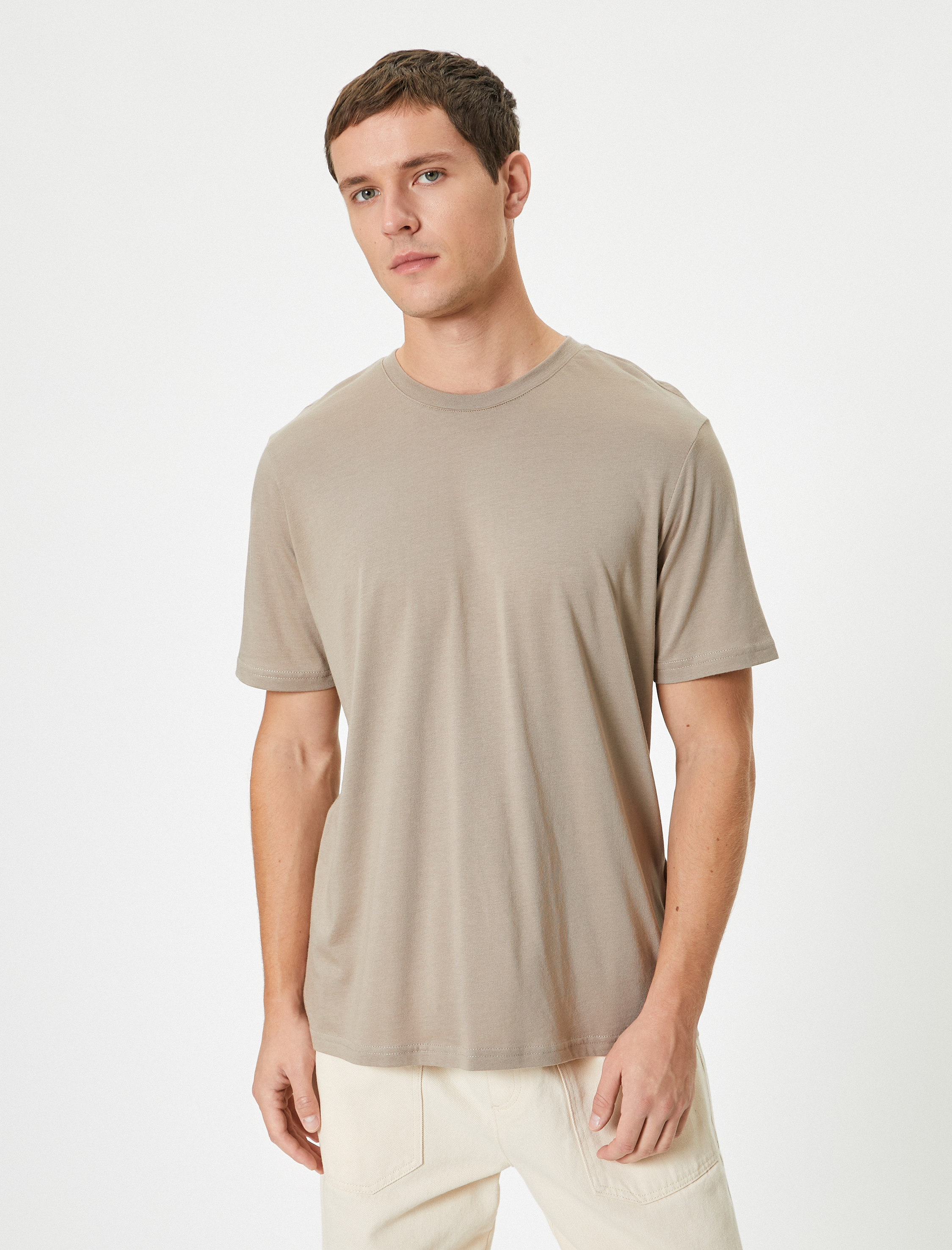   Kısa Kollu Tişört Bisiklet Yaka Pamuk Karışımlı