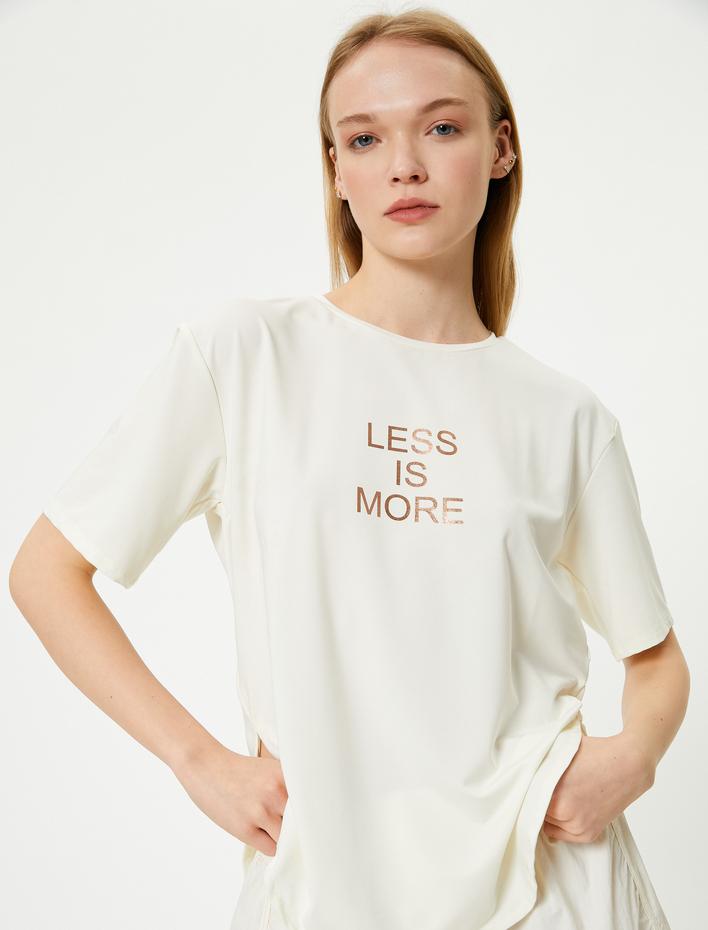  Spor Tişört Slogan Baskılı Bisiklet Yaka Relax Fit Kısa Kollu