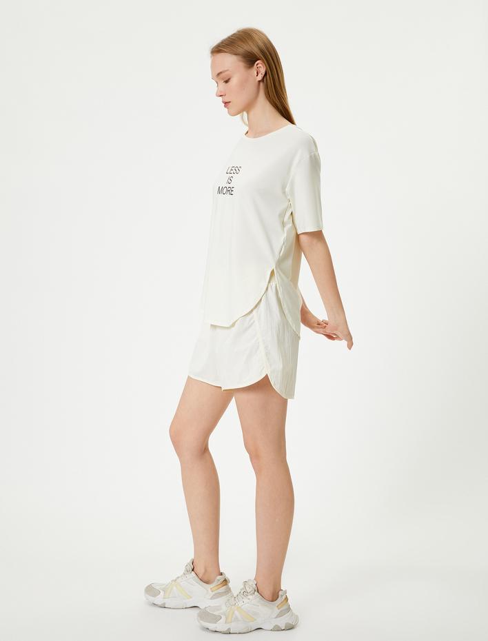  Spor Tişört Slogan Baskılı Bisiklet Yaka Relax Fit Kısa Kollu