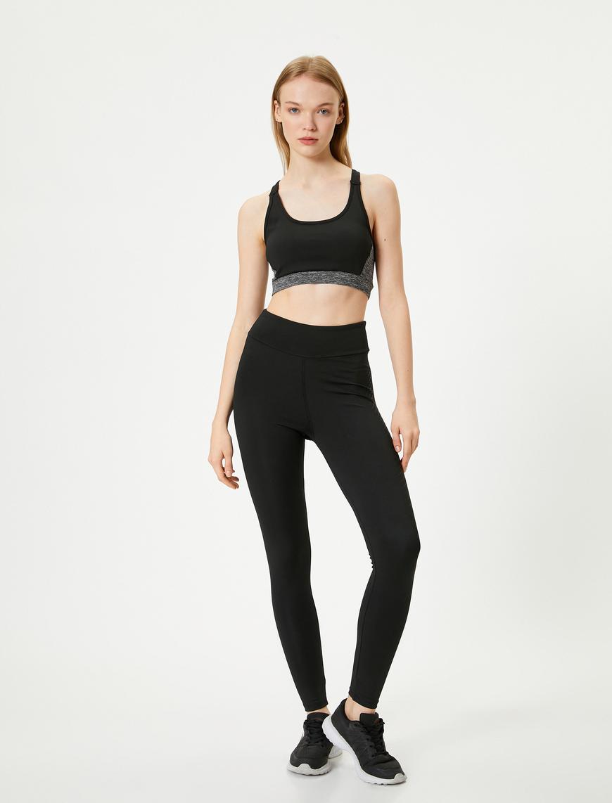   Spor Tayt Yüksek Bel Baskılı Skinny Fit İnterlok