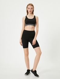 Spor Kısa Tayt Yüksek Bel Baskılı Skinny Fit İnterlok