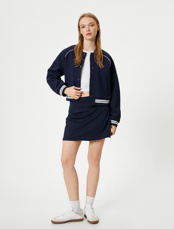  Bomber Ceket Çıtçıt Düğmeli Biyeli Cep Detaylı