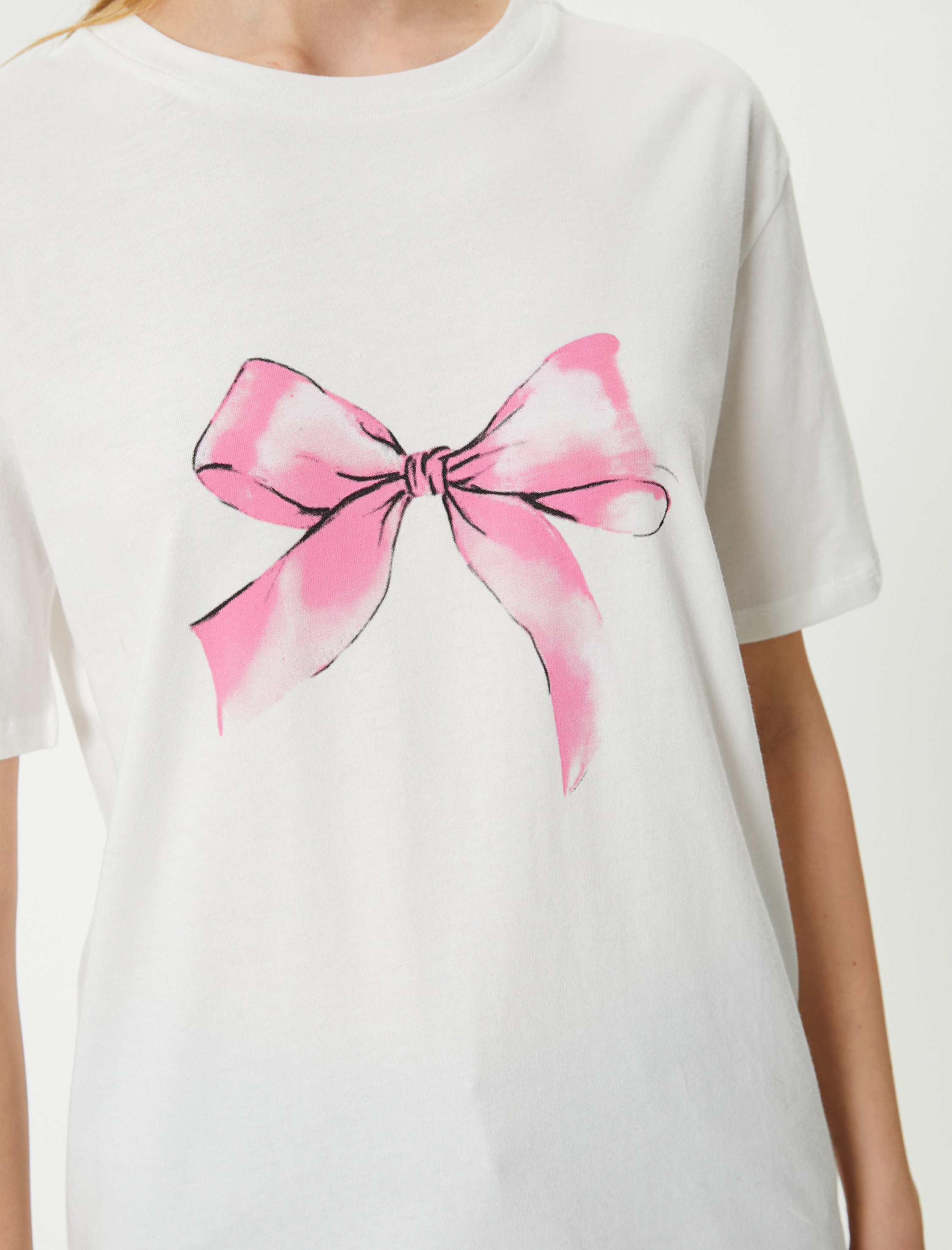   Fiyonk Baskılı Tişört Bisiklet Yaka Kısa Kollu Relax Fit Pamuklu