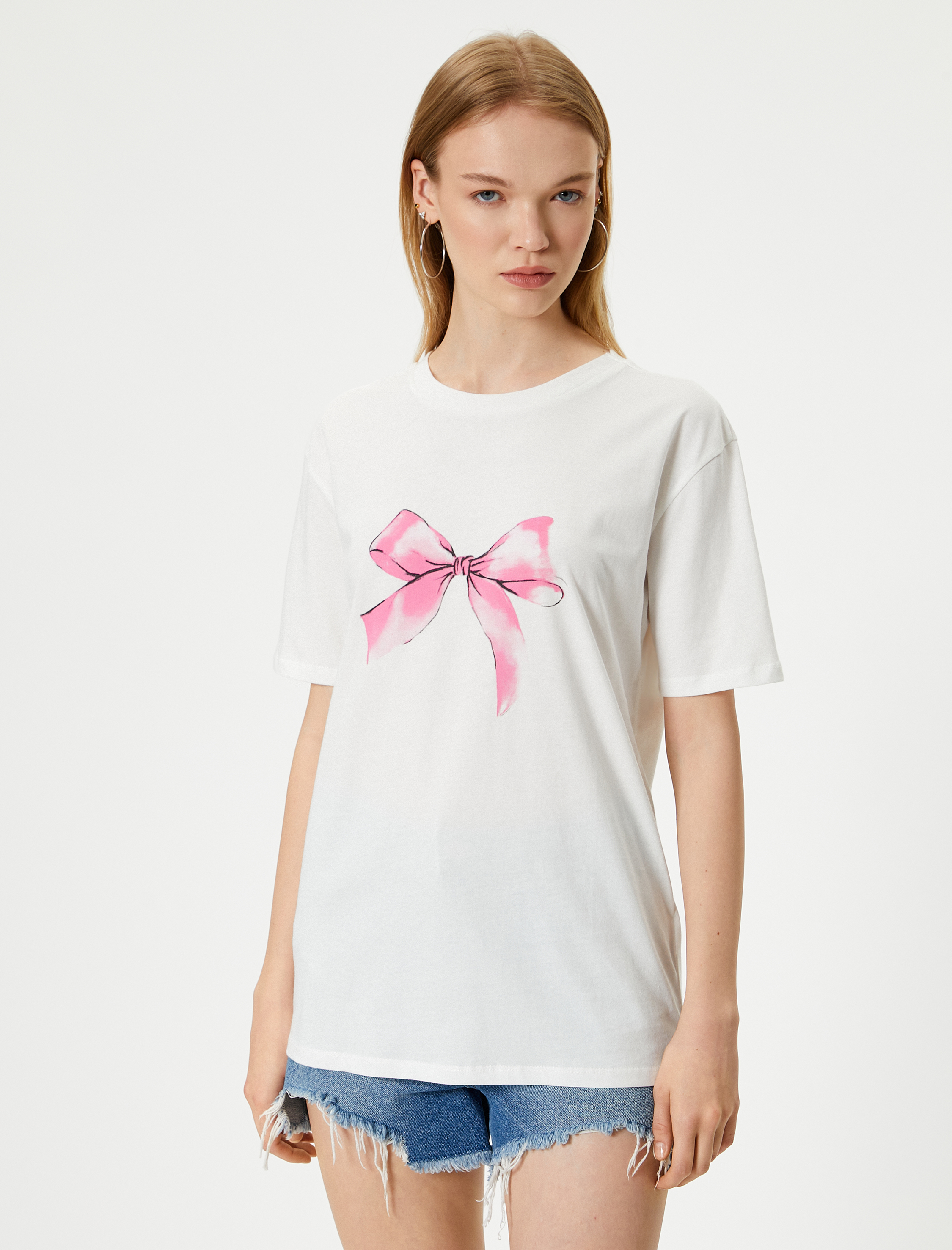   Fiyonk Baskılı Tişört Bisiklet Yaka Kısa Kollu Relax Fit Pamuklu