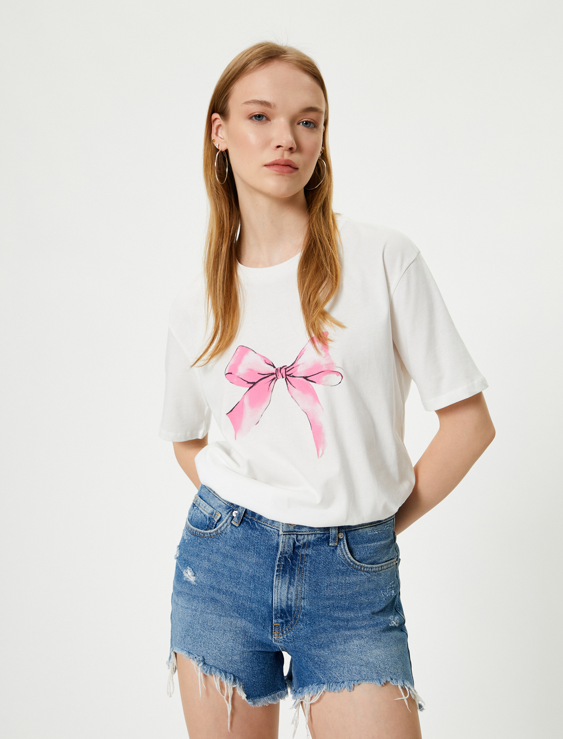   Fiyonk Baskılı Tişört Bisiklet Yaka Kısa Kollu Relax Fit Pamuklu