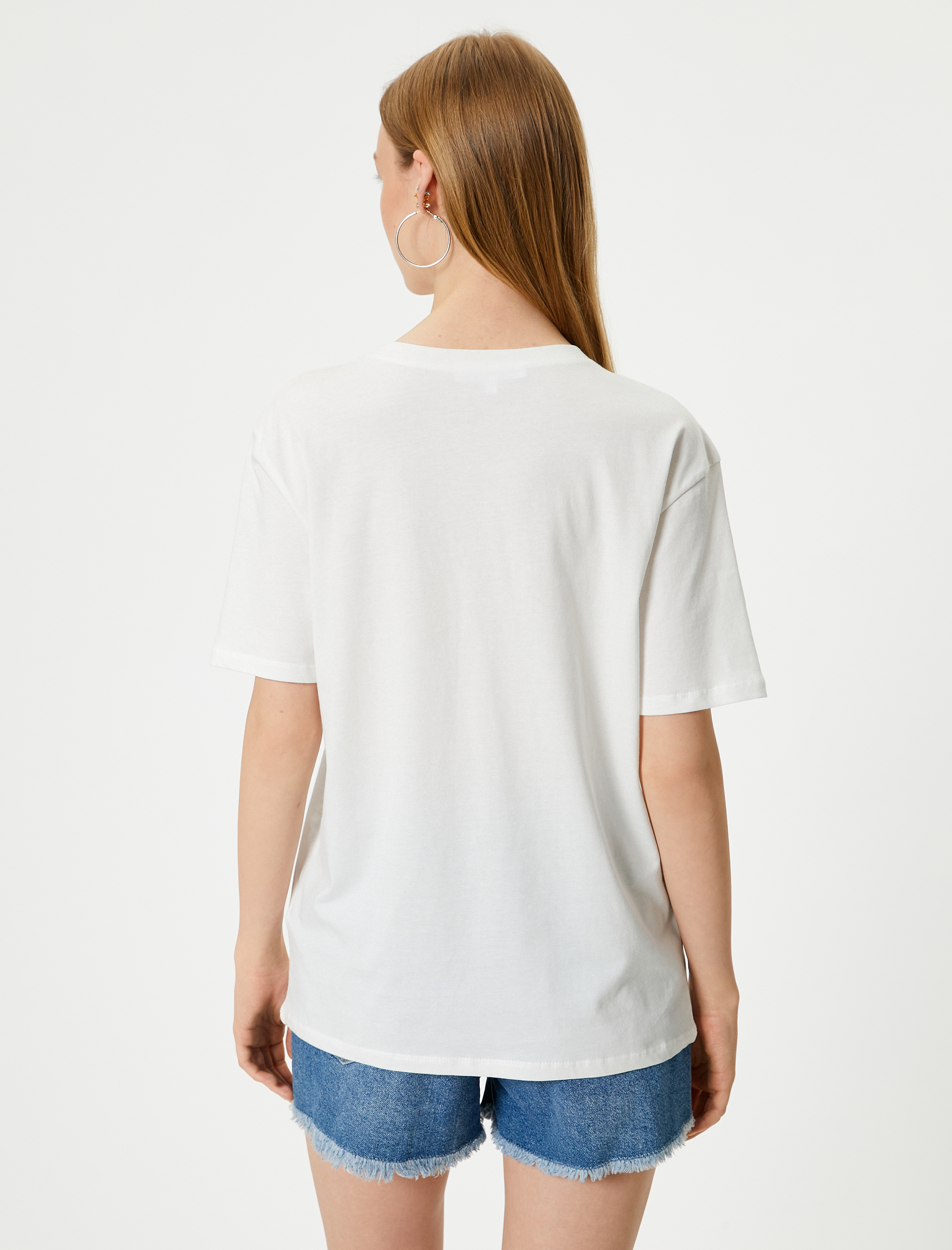   Fiyonk Baskılı Tişört Bisiklet Yaka Kısa Kollu Relax Fit Pamuklu