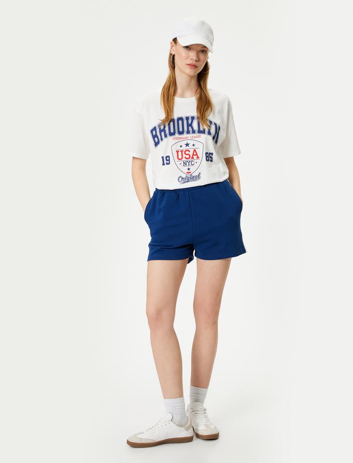  Kolej Baskılı Tişört Relax Fit Bisiklet Yaka Kısa Kollu