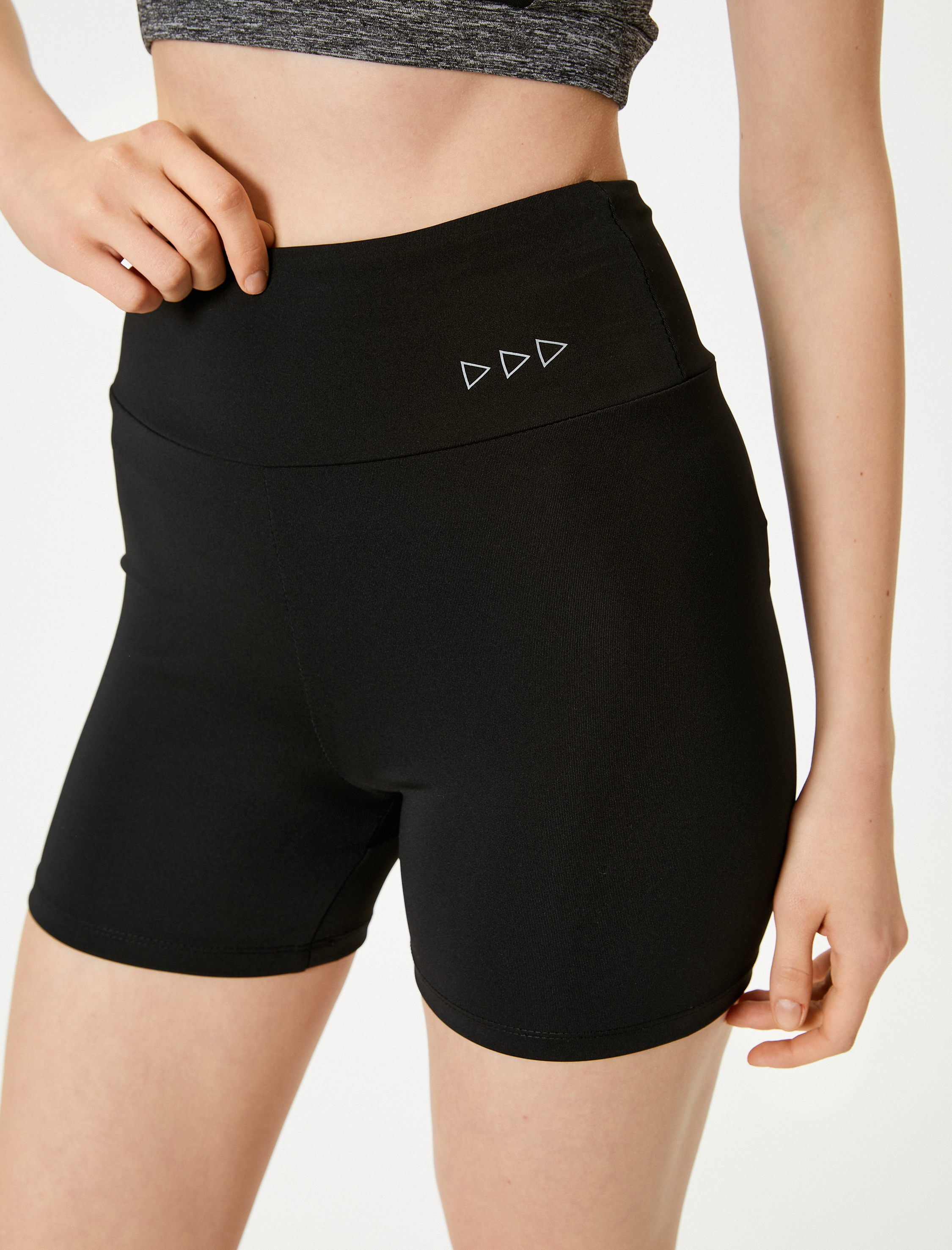   Spor Biker Tayt Ekstra Mini Yüksek Bel Baskılı Slim Fit İnterlok