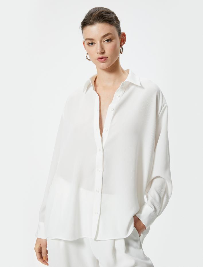  Dokulu Uzun Kollu Klasik Yaka Gömlek