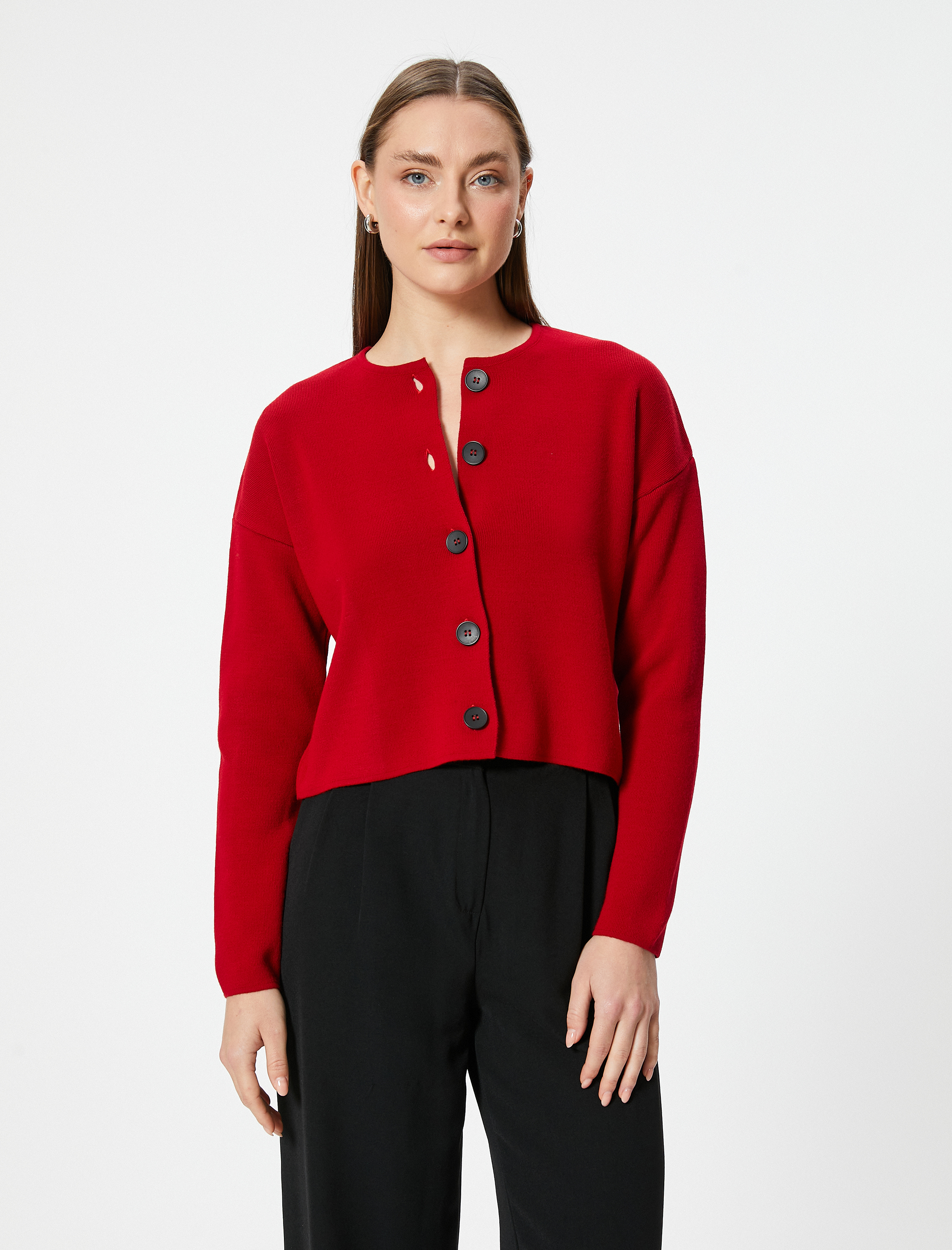 Triko Hırka Düğmeli Yuvarlak Yaka Yumuşak Dokulu