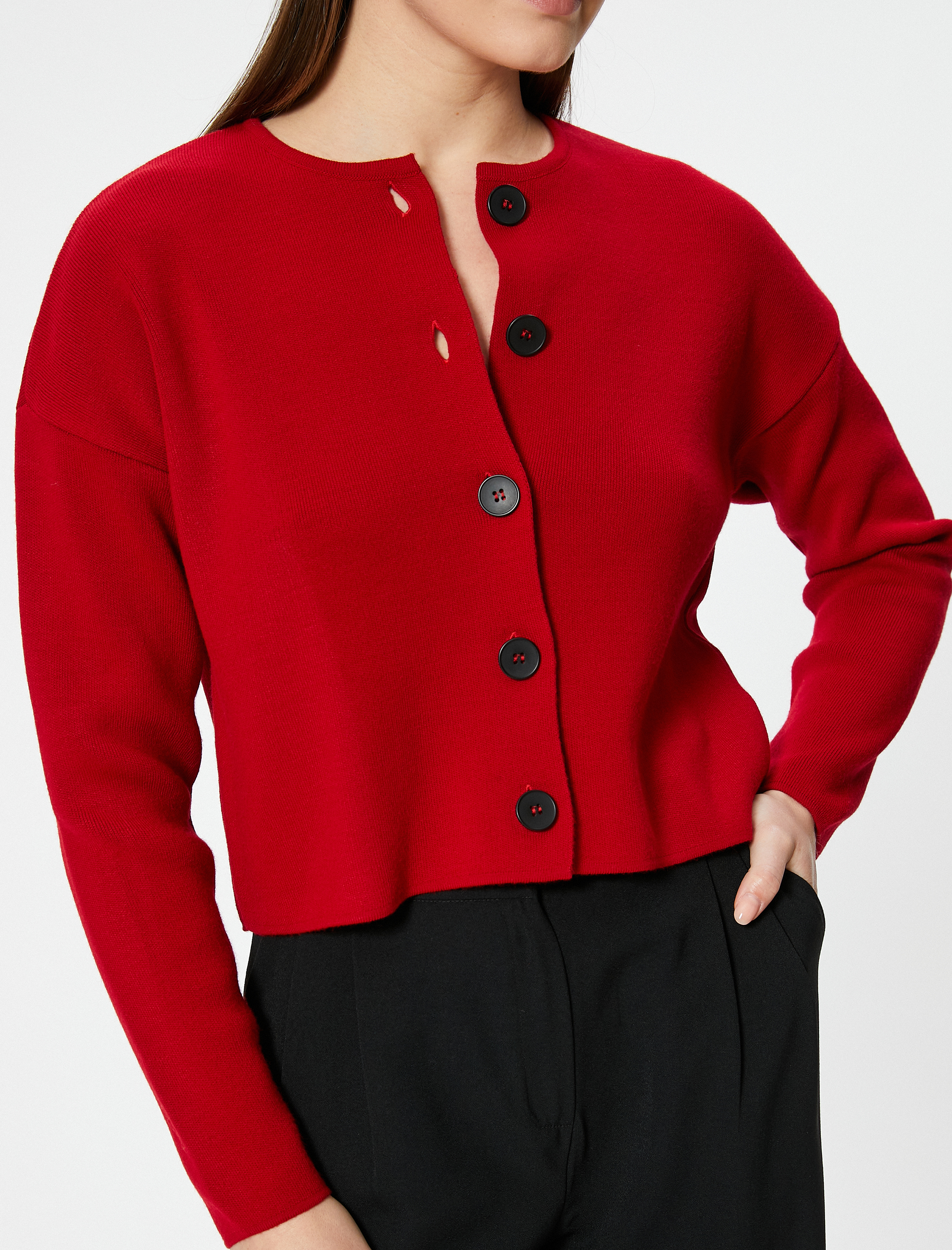 Triko Hırka Düğmeli Yuvarlak Yaka Yumuşak Dokulu