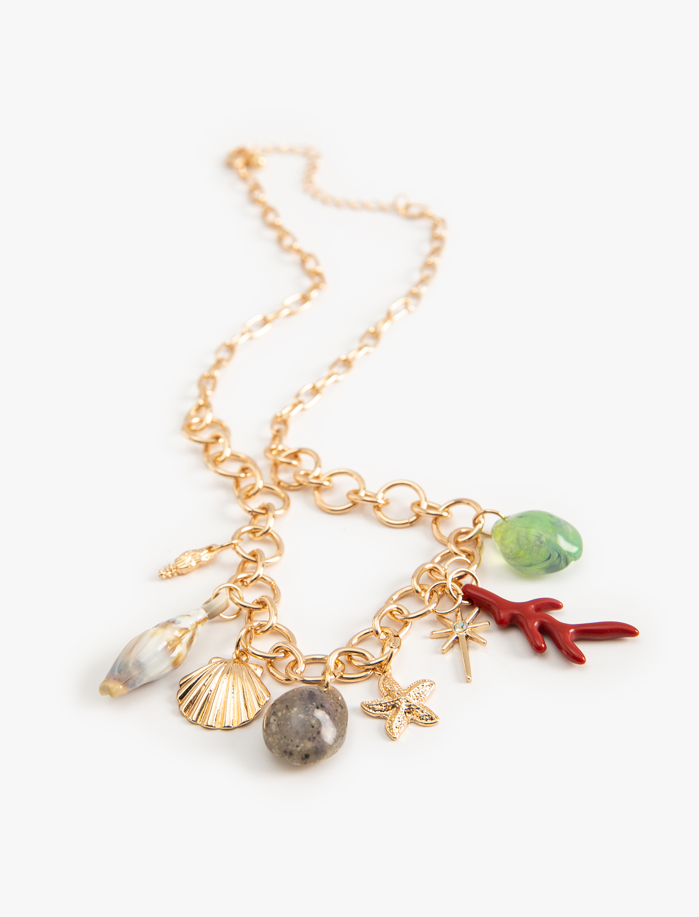  Kadın Deniz Kabuğu Taş Detaylı Zincir Kolye