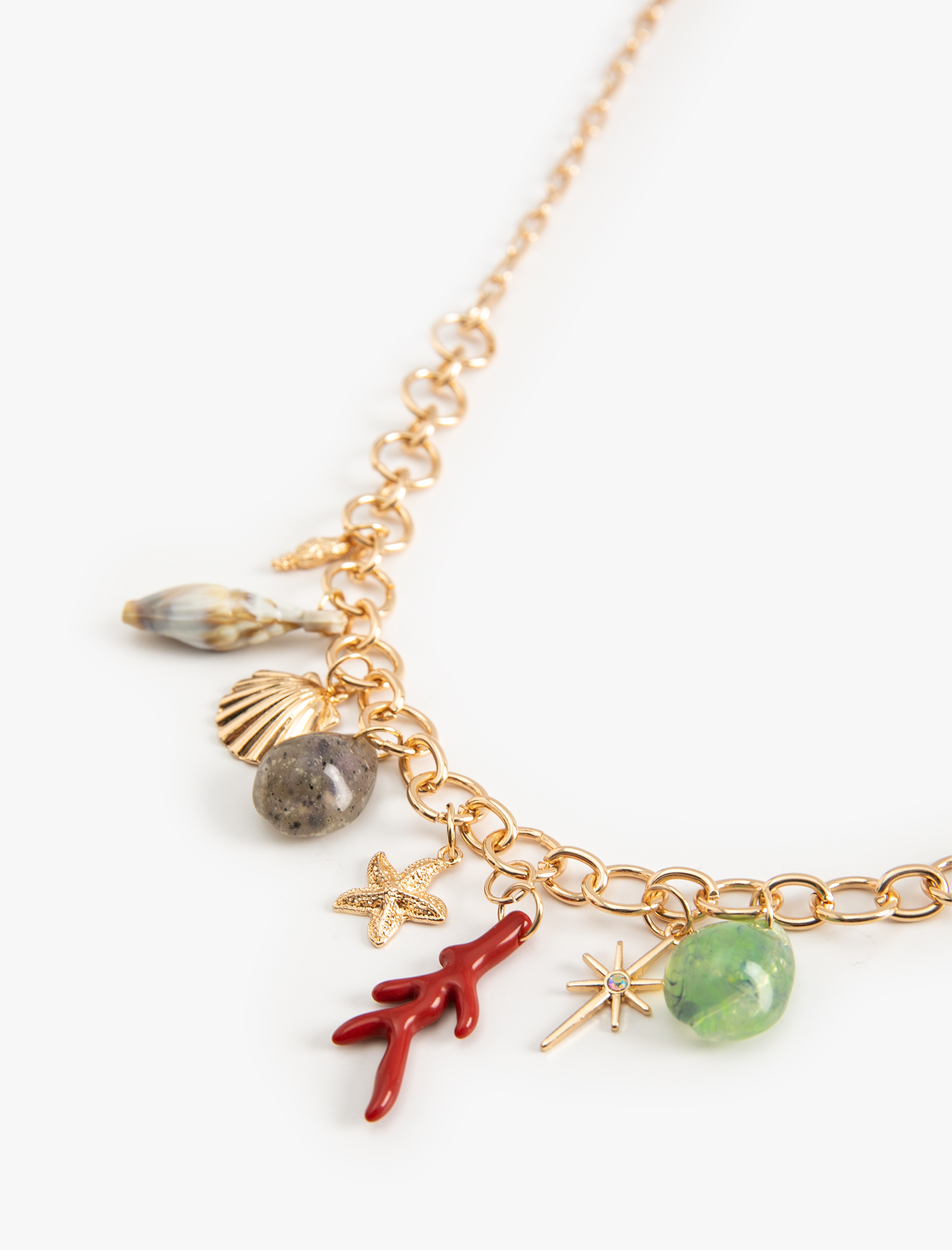  Kadın Deniz Kabuğu Taş Detaylı Zincir Kolye