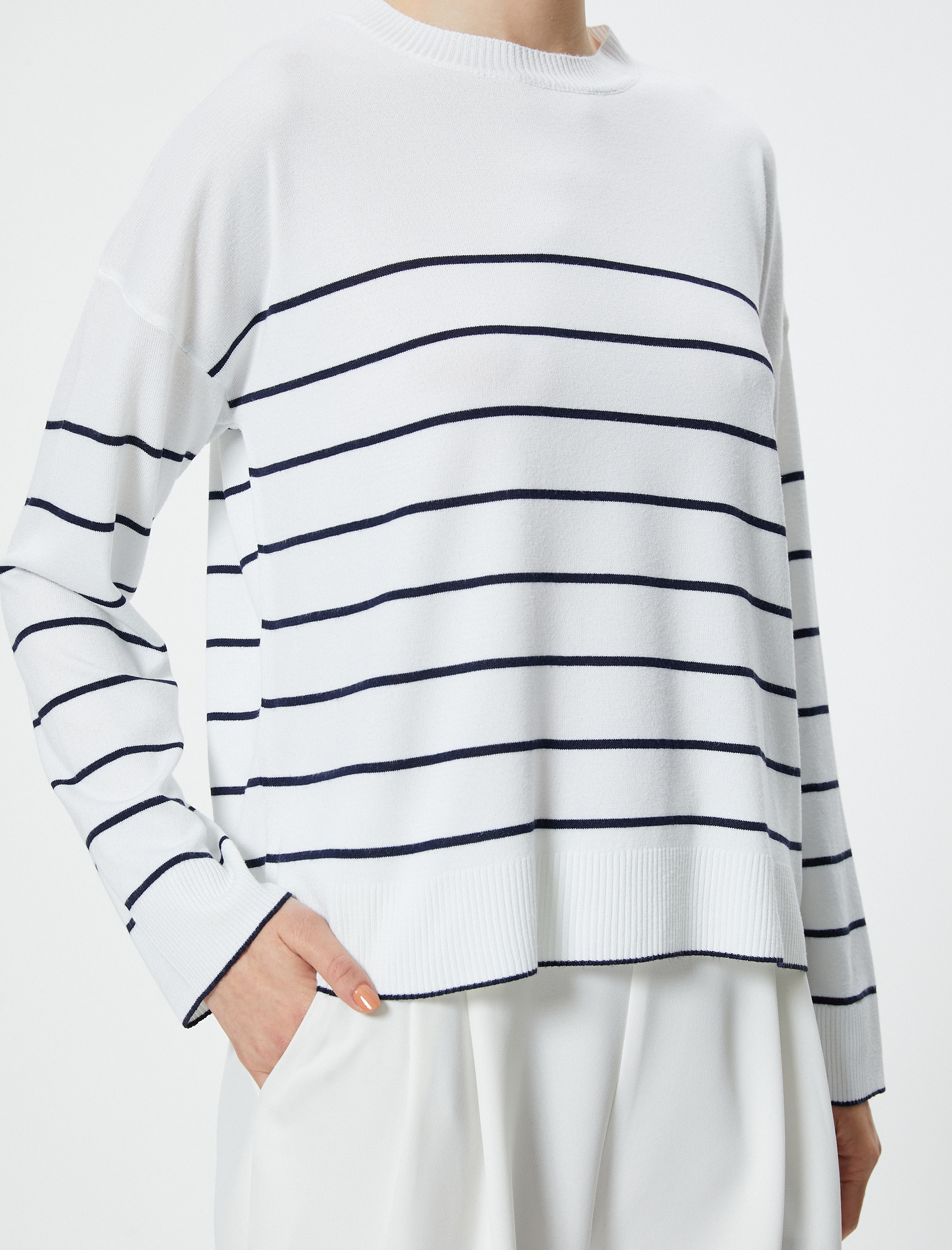   Basic Triko Kazak Uzun Kollu Bisiklet Yaka