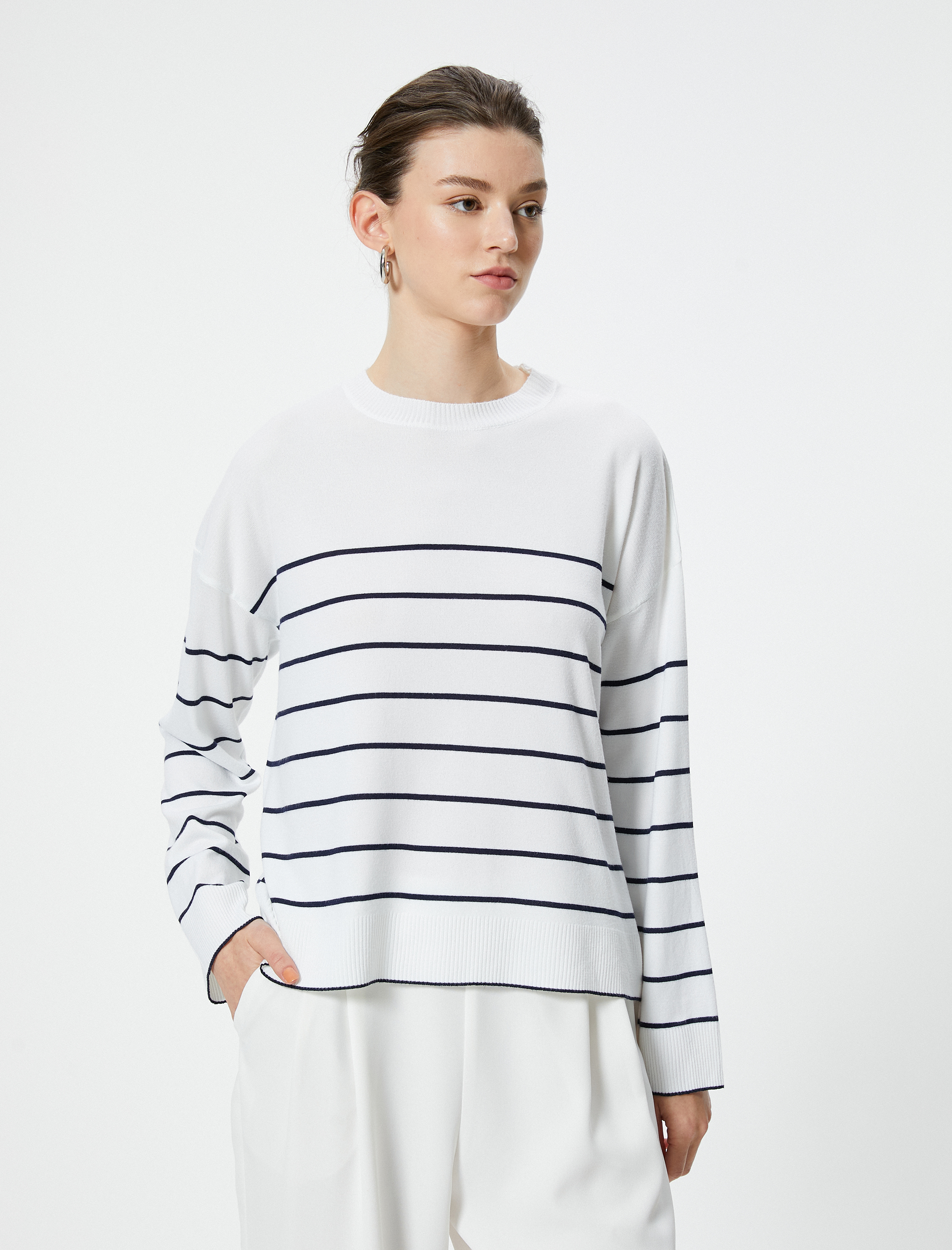   Basic Triko Kazak Uzun Kollu Bisiklet Yaka