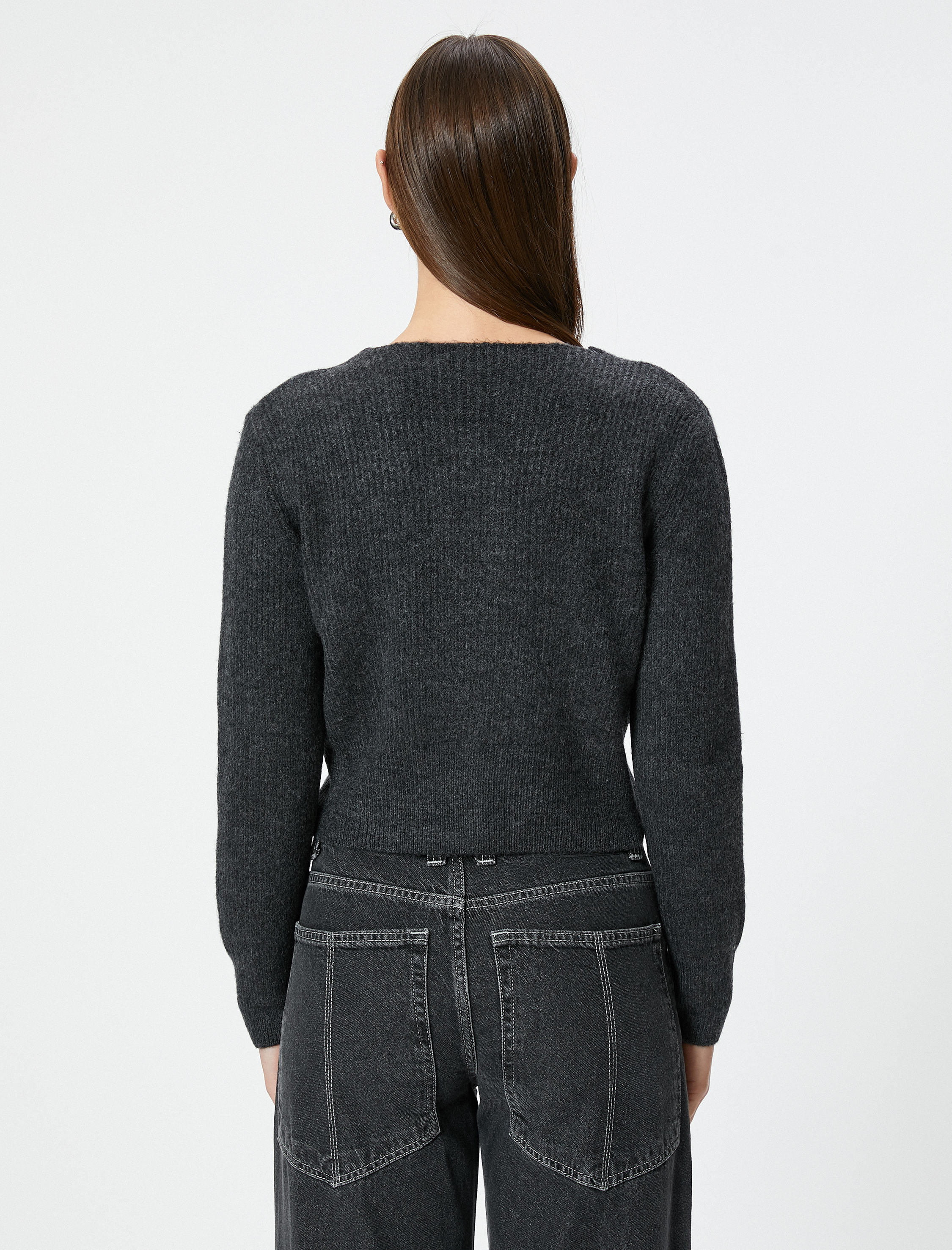   Triko Hırka V Yaka Düğmeli Uzun Kollu