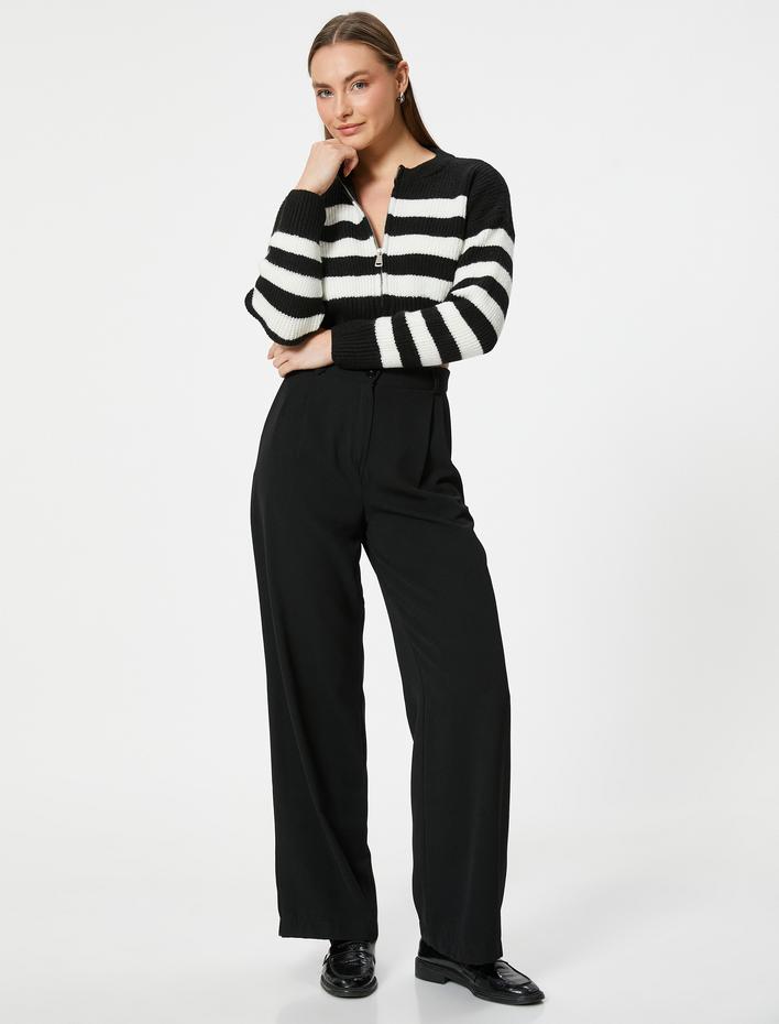  Kısa Triko Hırka Fermuarlı Yuvarlak Yaka Yumuşak Dokulu