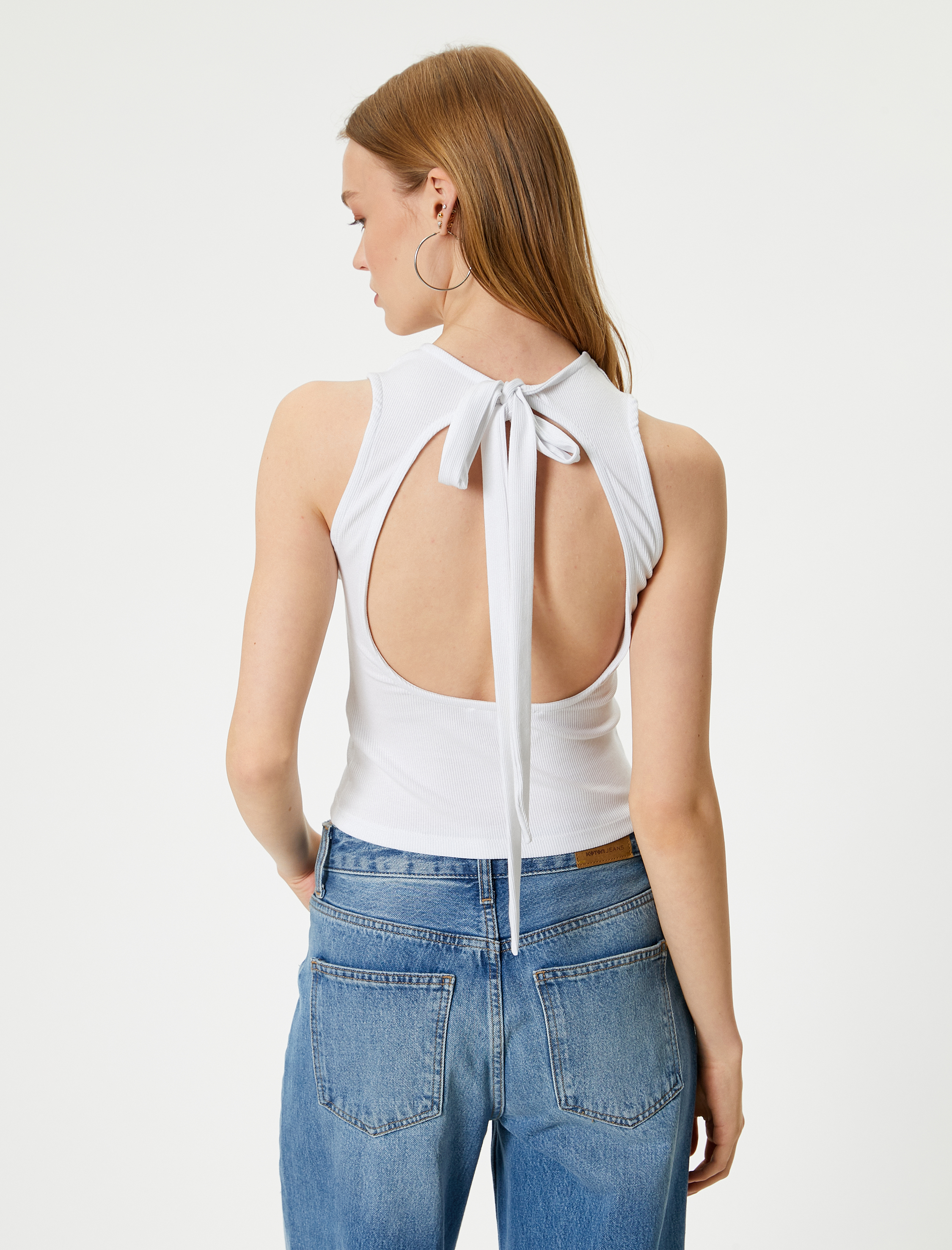 Atlet Sırt Detaylı Bisiklet Yaka Kolsuz Slim Fit