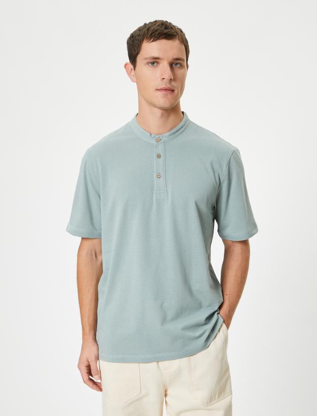 Slim Fit Tişört Hakim Yaka Kısa Kollu Pamuklu_2