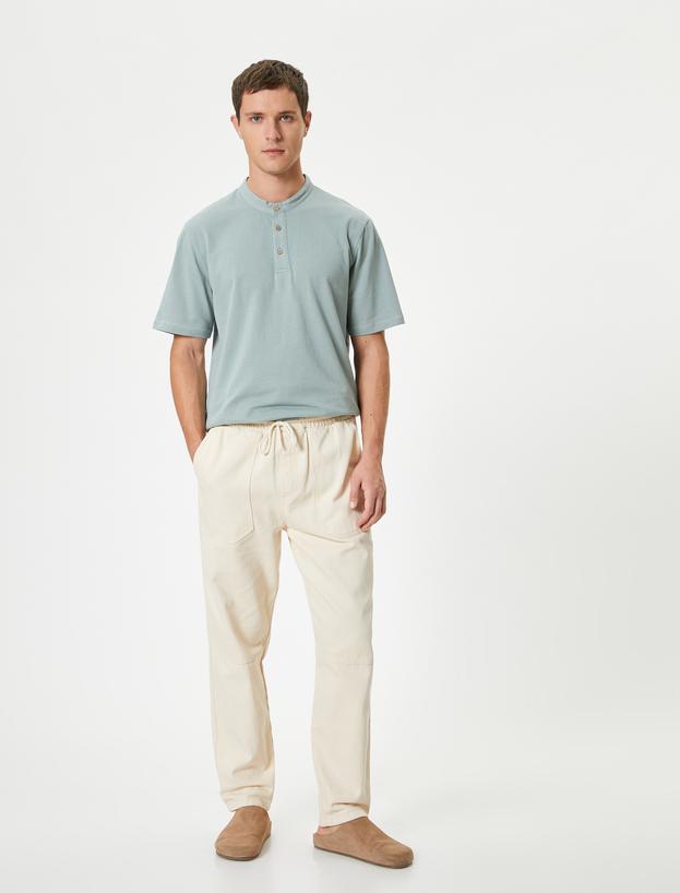 Slim Fit Tişört Hakim Yaka Kısa Kollu Pamuklu_1