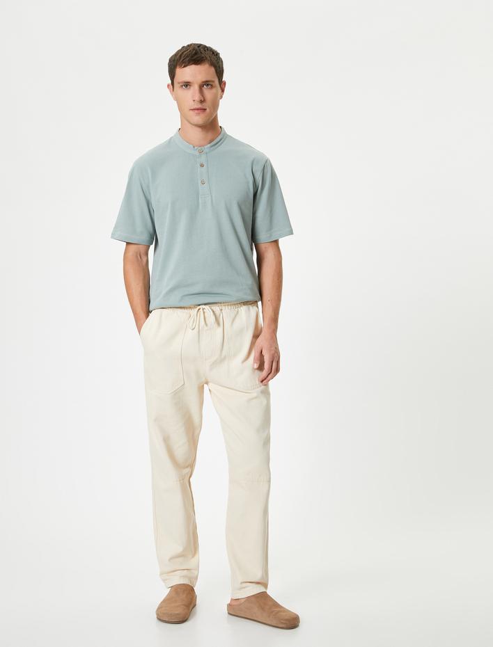  Slim Fit Tişört Hakim Yaka Kısa Kollu Pamuklu