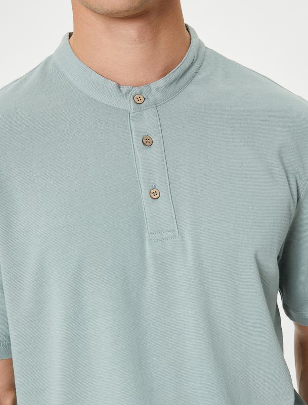 Slim Fit Tişört Hakim Yaka Kısa Kollu Pamuklu_4