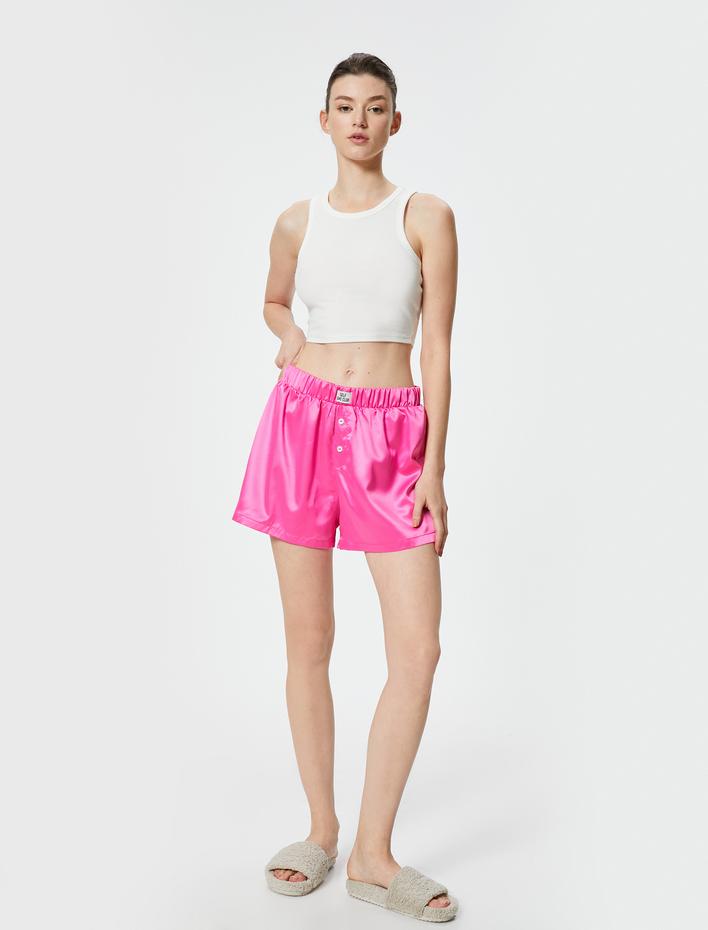 Saten Boxer Pijama Altı Beli Lastikli Düğme Detaylı