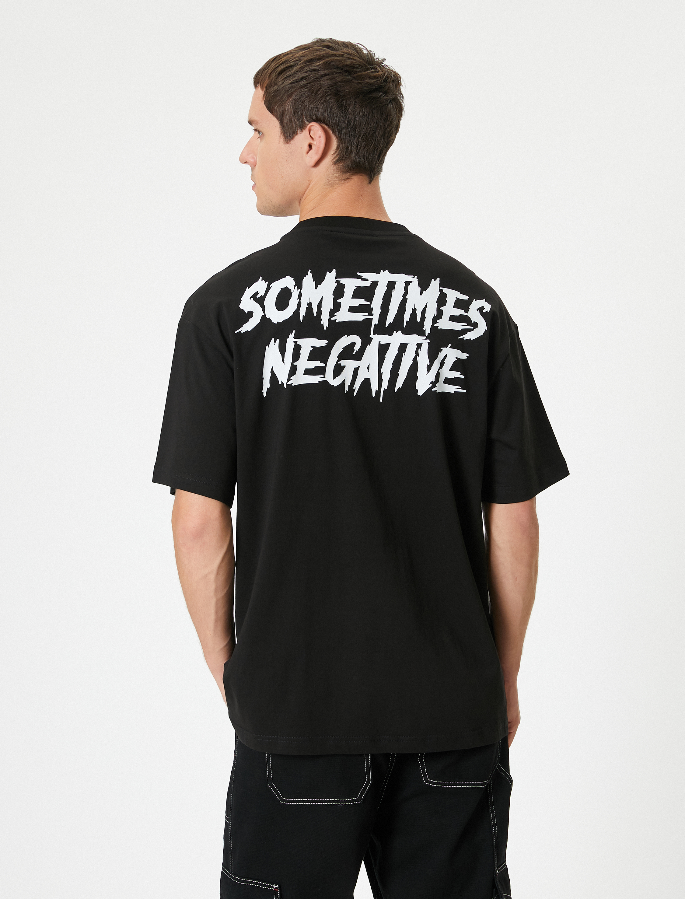   Oversize Tişört Slogan Baskılı Bisiklet Yaka Kısa Kollu Pamuklu