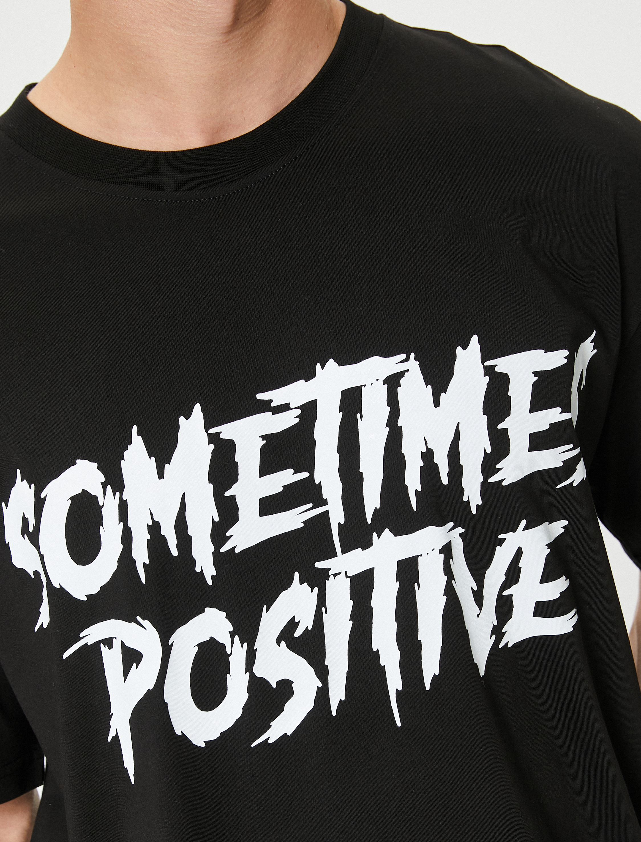   Oversize Tişört Slogan Baskılı Bisiklet Yaka Kısa Kollu Pamuklu