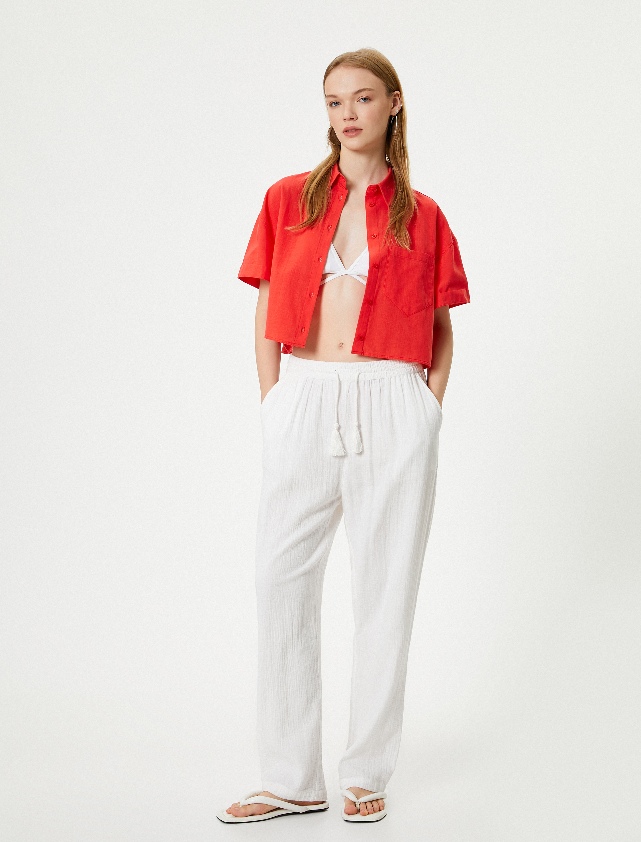   Kısa Kollu Gömlek Cep Detaylı Klasik Yaka Pamuklu