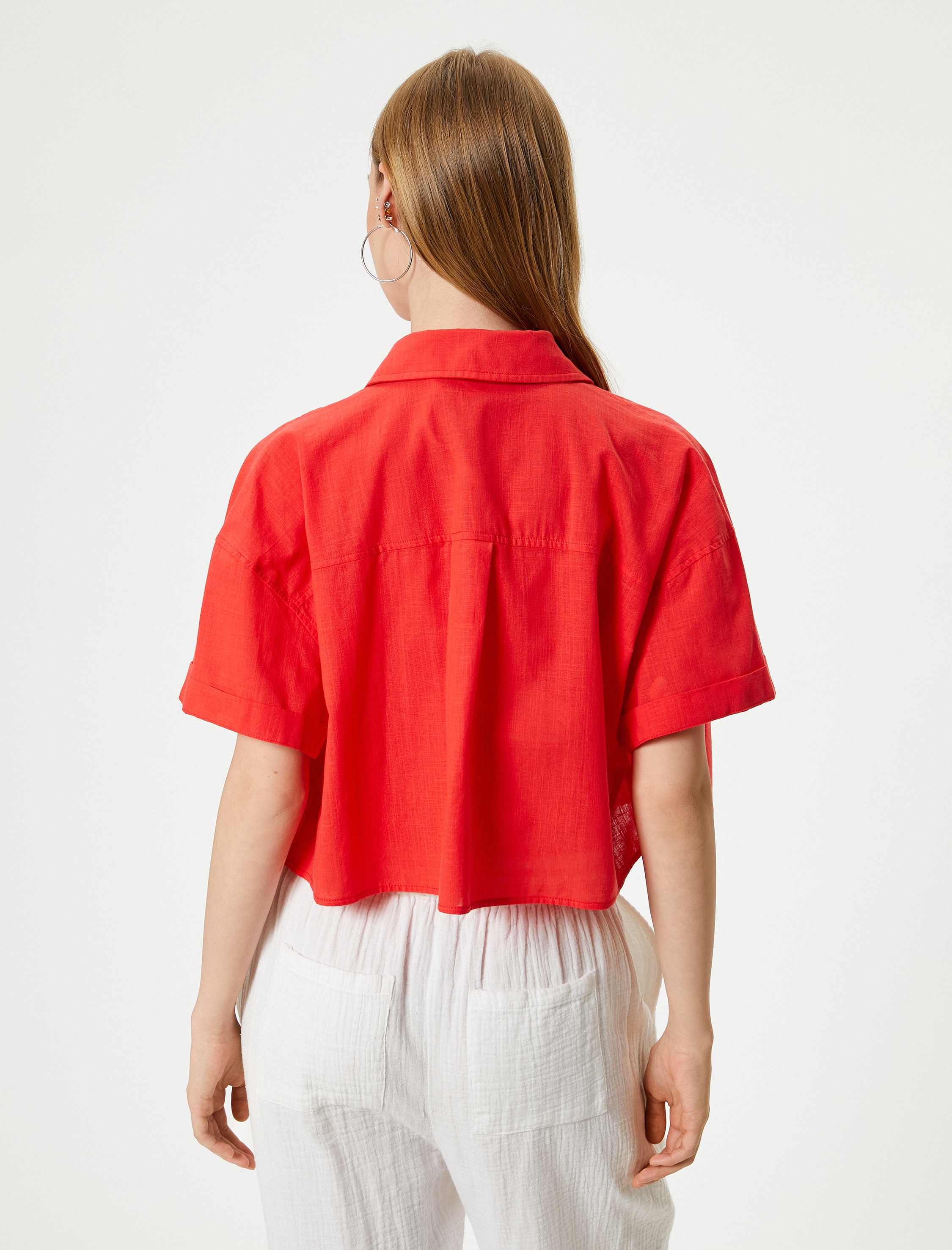   Kısa Kollu Gömlek Cep Detaylı Klasik Yaka Pamuklu