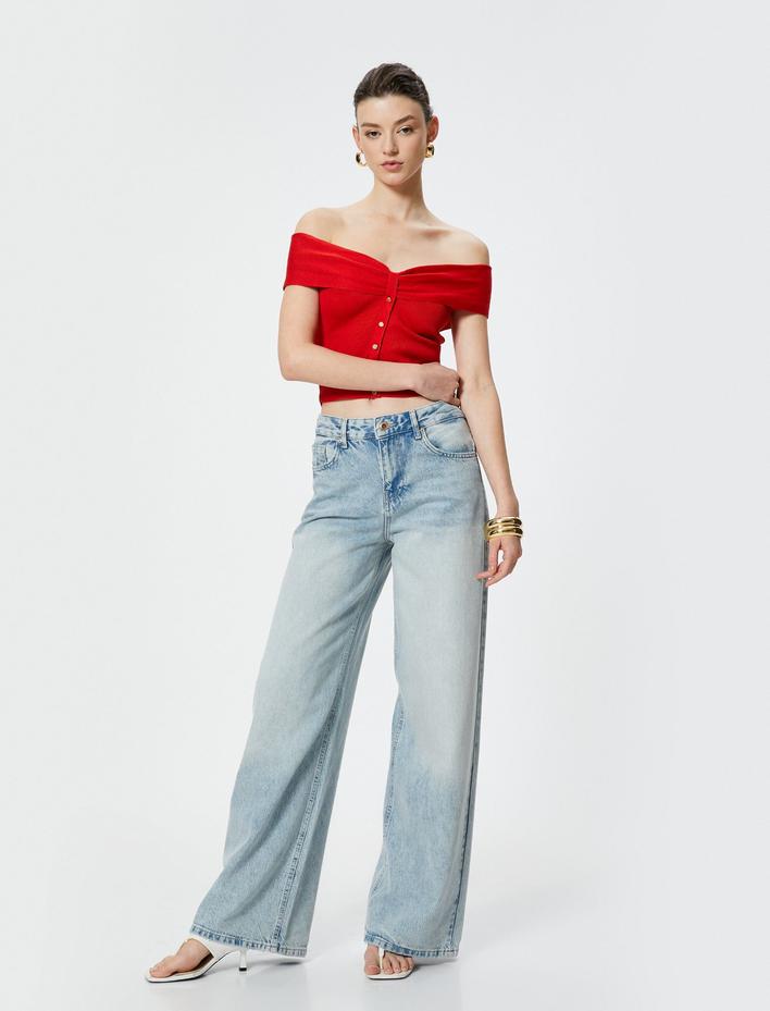  Koton X Sibil Çetinkaya - Omzu Açık Üst Kısa Kollu Düğmeli Fitilli