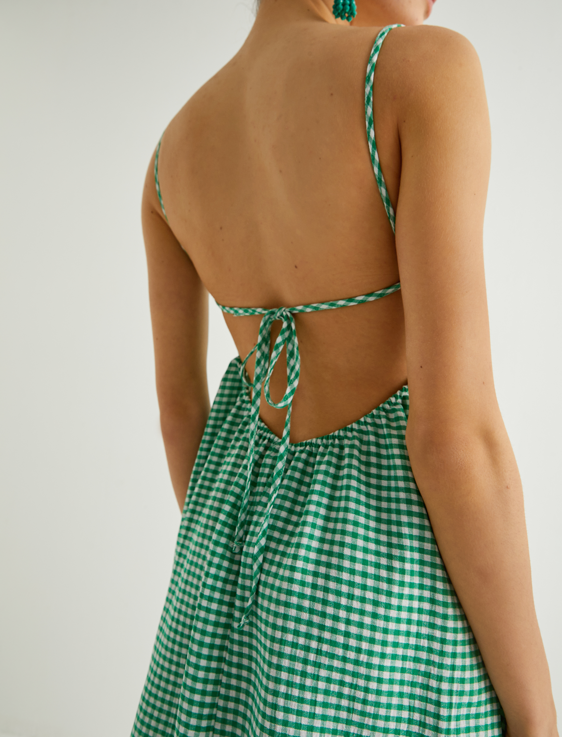   Koton X Sibil Çetinkaya - Pötikareli Askılı Midi Elbise Sırt Dekolteli Bağlama Detaylı Astarlı