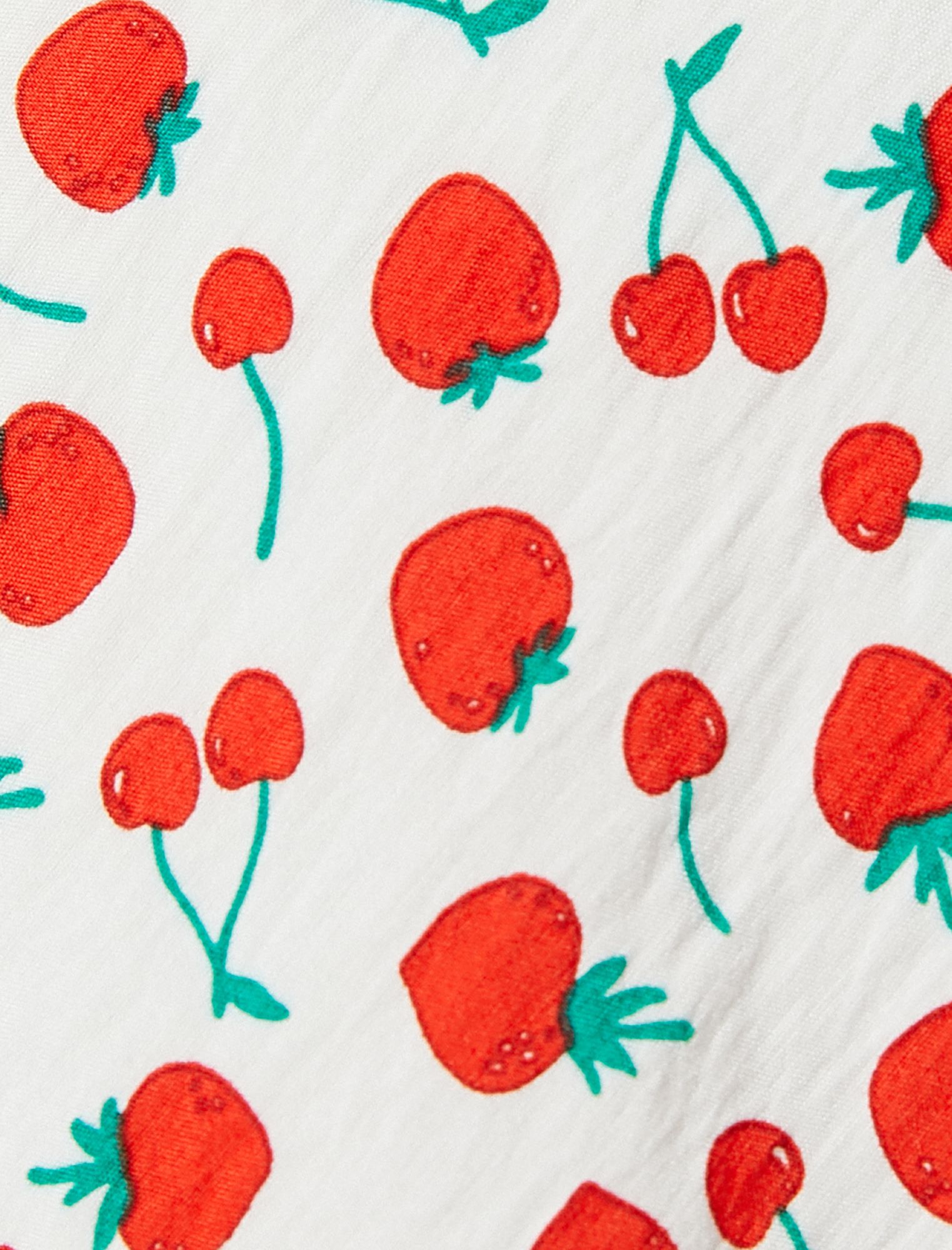   Kiraz Desenli Mini Viskon Elbise İnce Askılı Kalp Yaka Fiyonk Detaylı