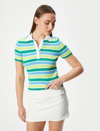 Polo Yaka Tişört Kısa Kollu Ribanalı