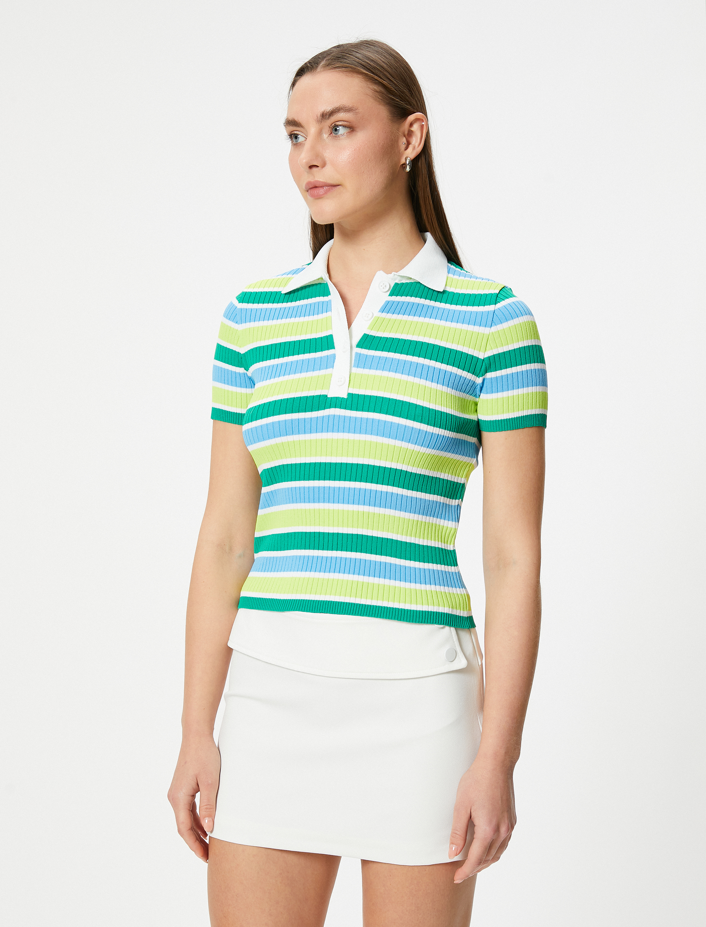   Polo Yaka Tişört Kısa Kollu Ribanalı