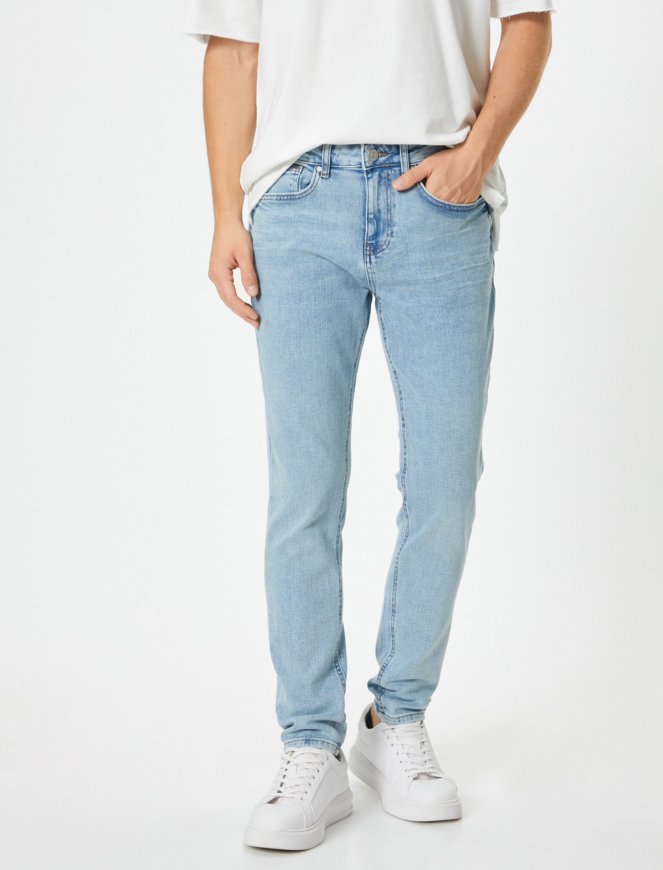   Skinny Fit Düğmeli Standart Bel Kot Pantolon