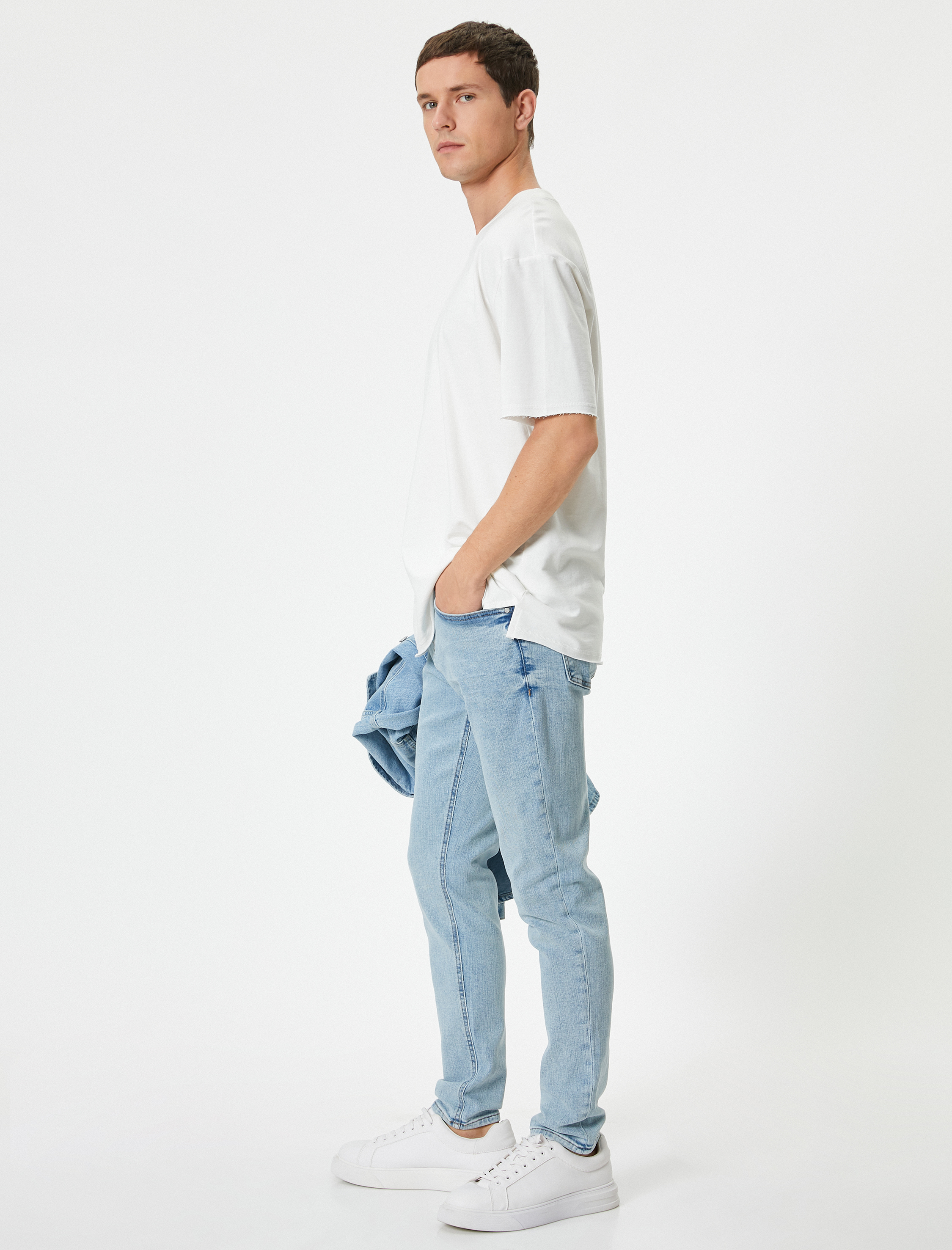   Skinny Fit Düğmeli Standart Bel Kot Pantolon